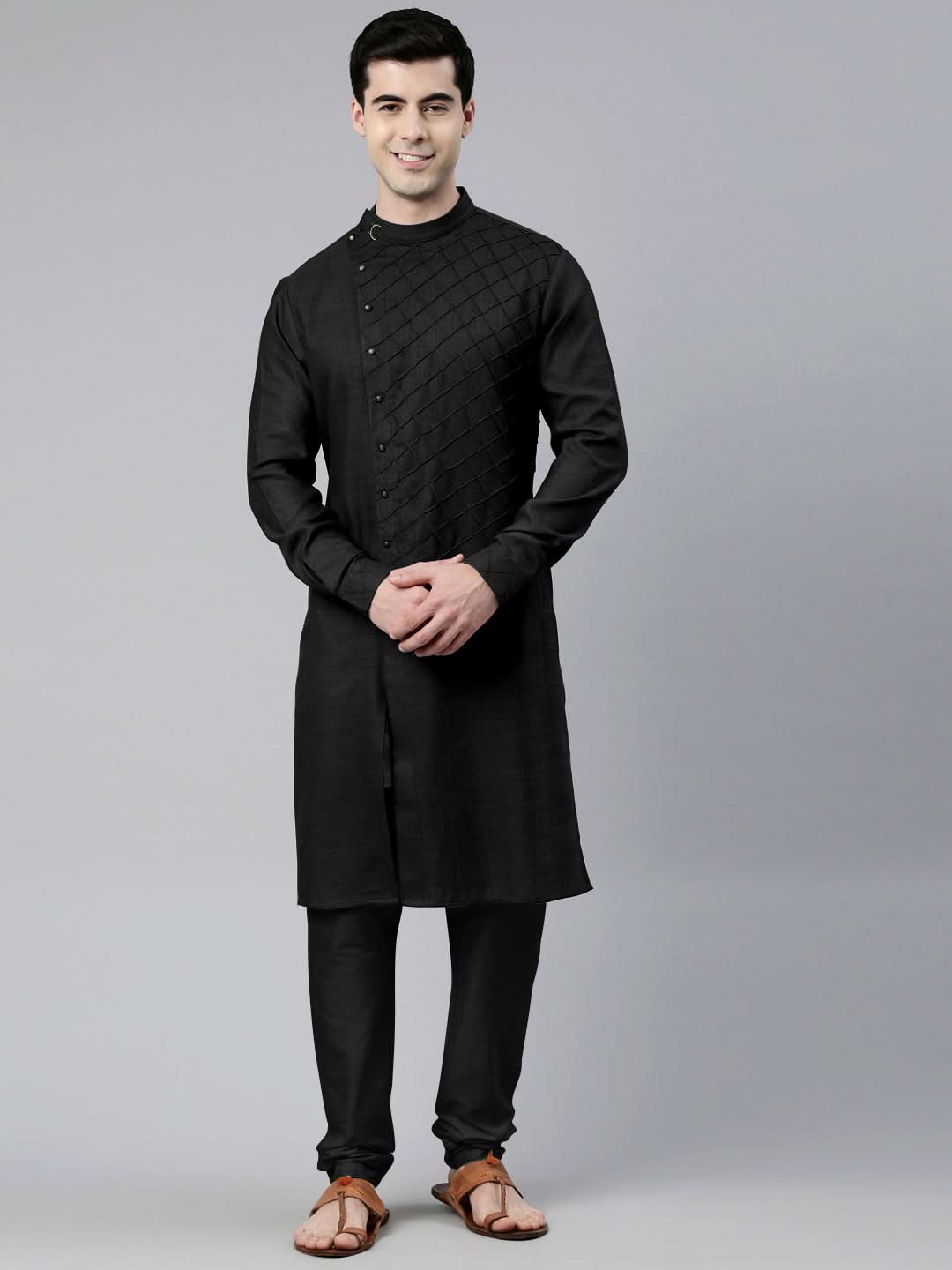 Black Angrakha Kurta Set