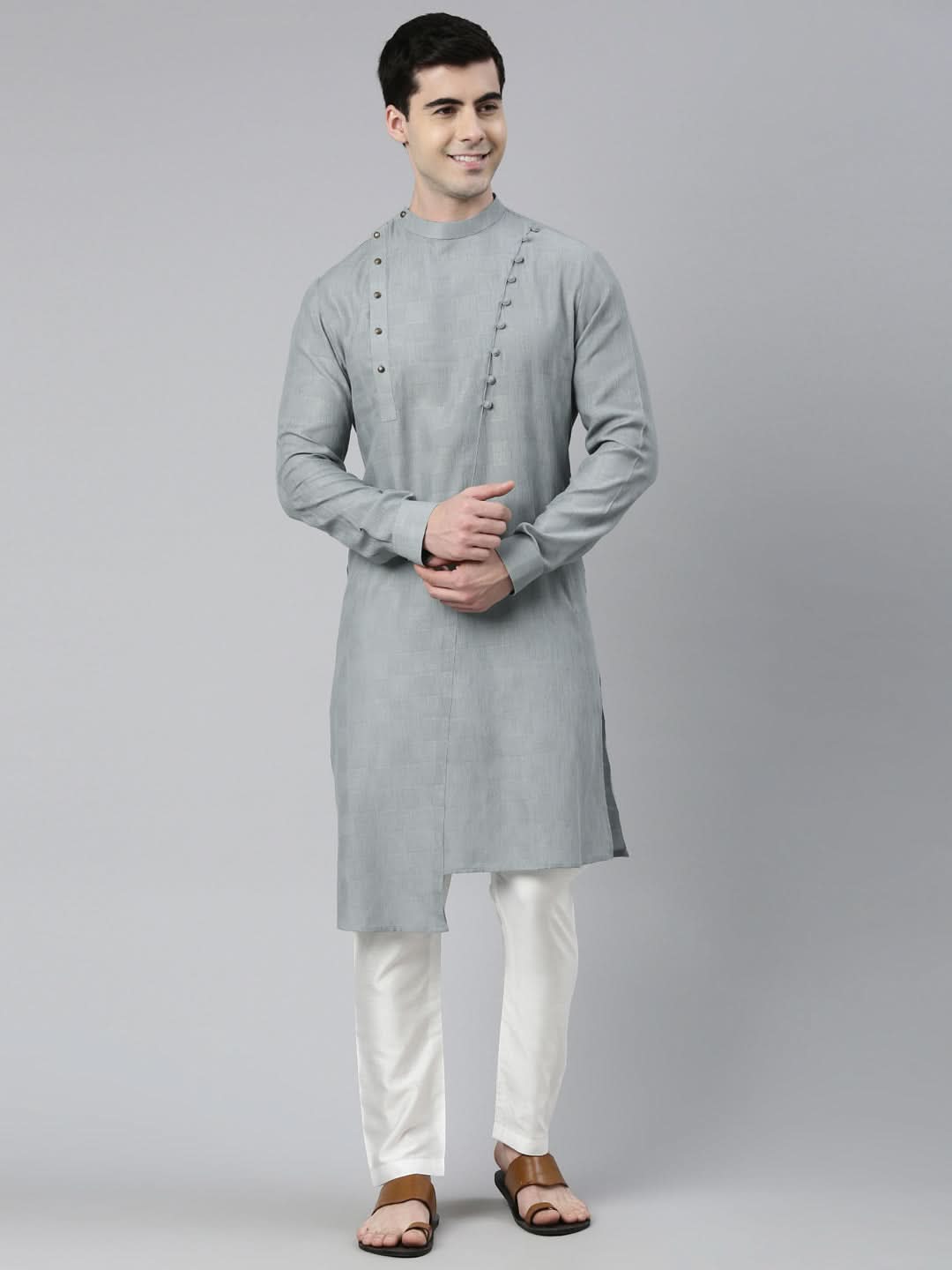 Light Grey Asymmetrical Kurta Set