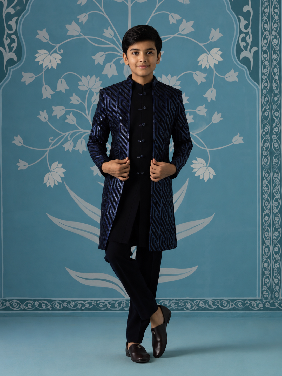 Dark Blue Imported Fabric Jacket Set