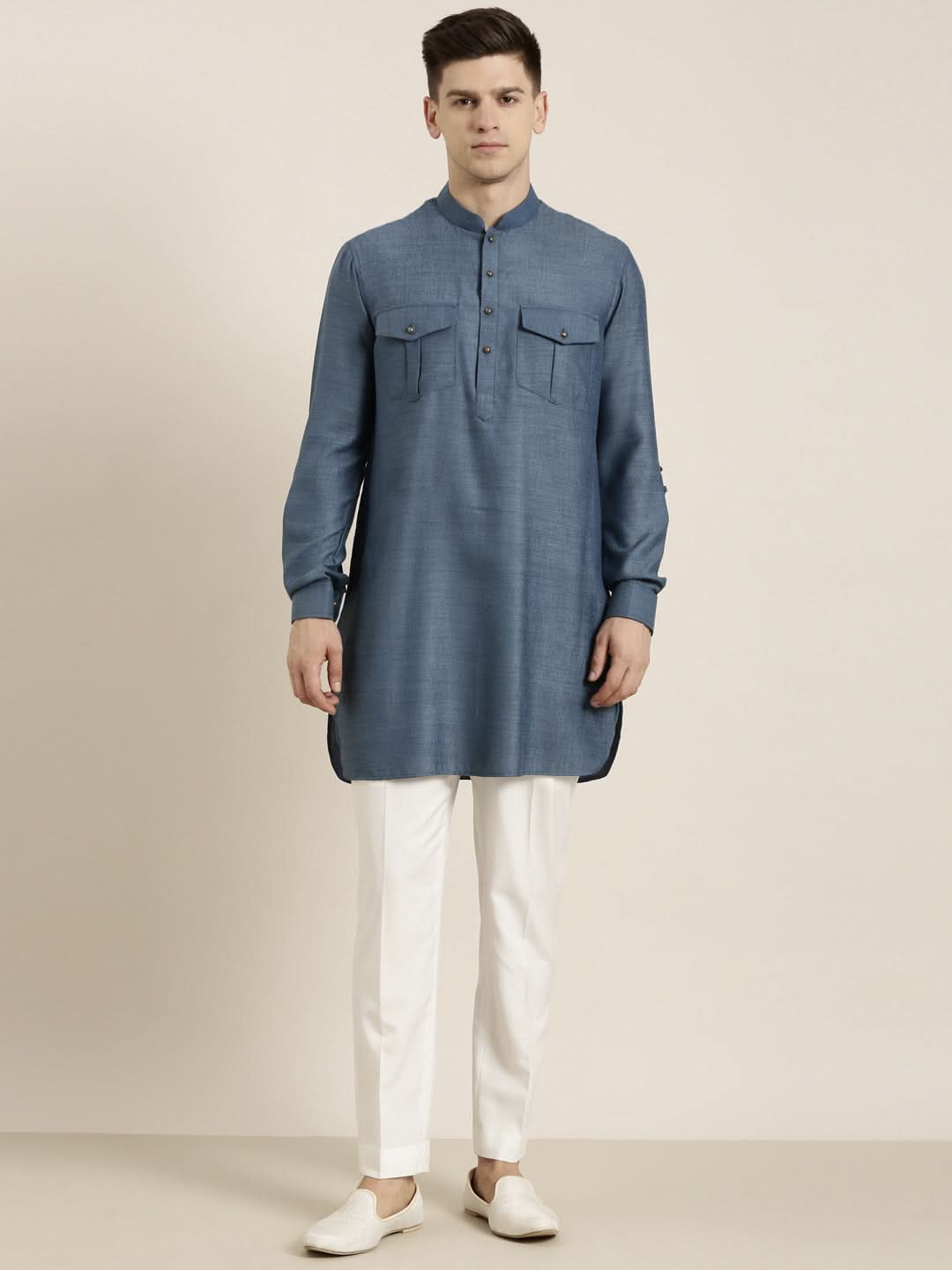 Denim Blue Cotton Short Pathani
