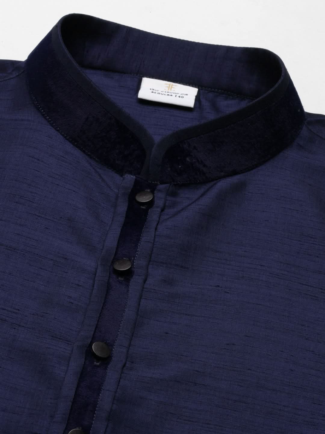 Dark Blue Layered lapel Style Jacket Kurta Set