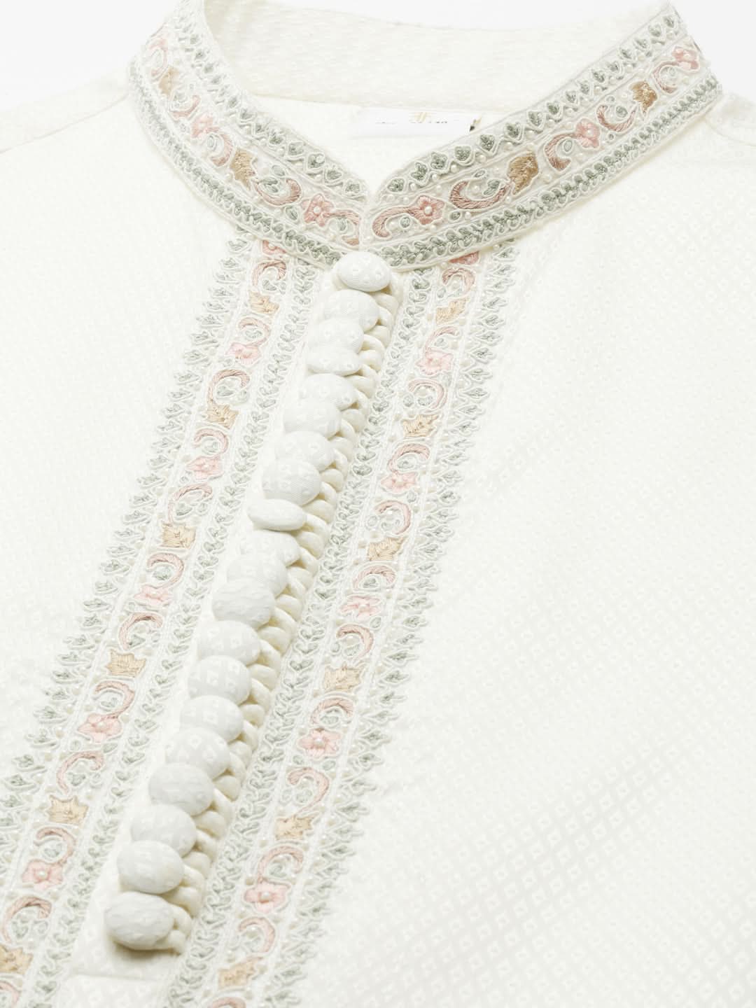 Off White Embroidered Kurta Set