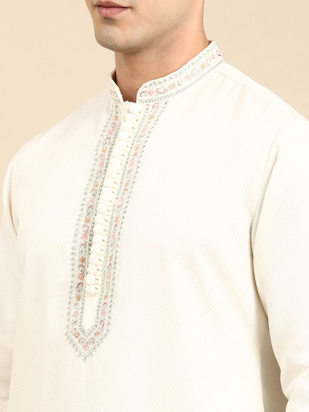 Off White Embroidered Kurta Set