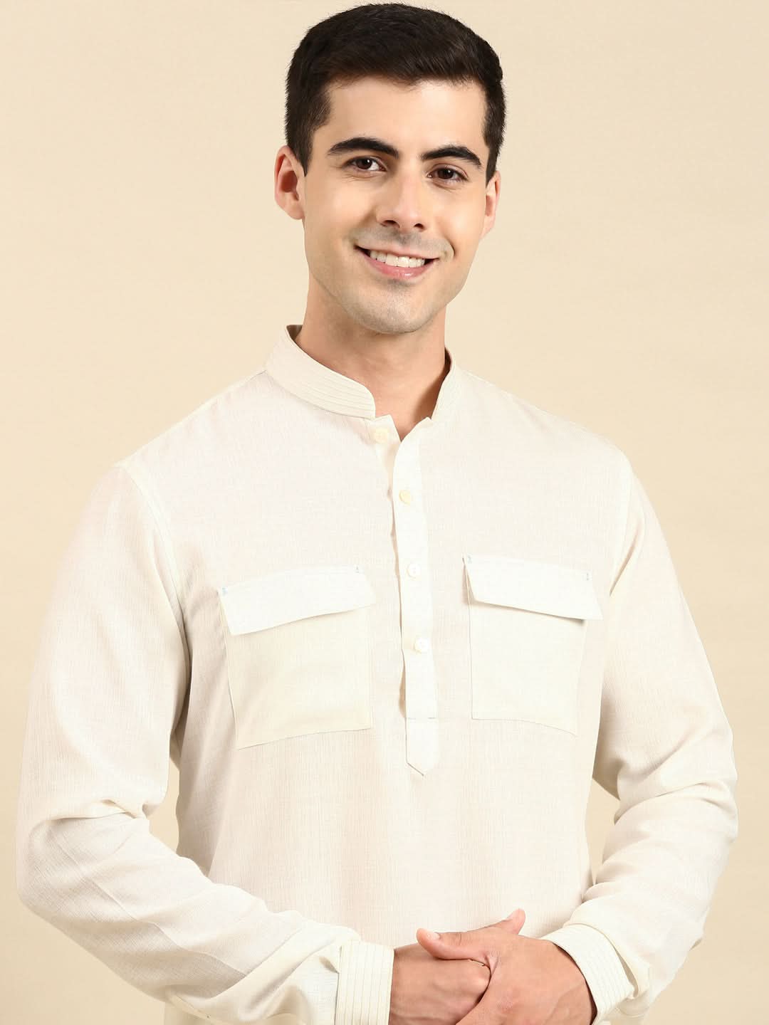 Cream Pathani Kurta Set