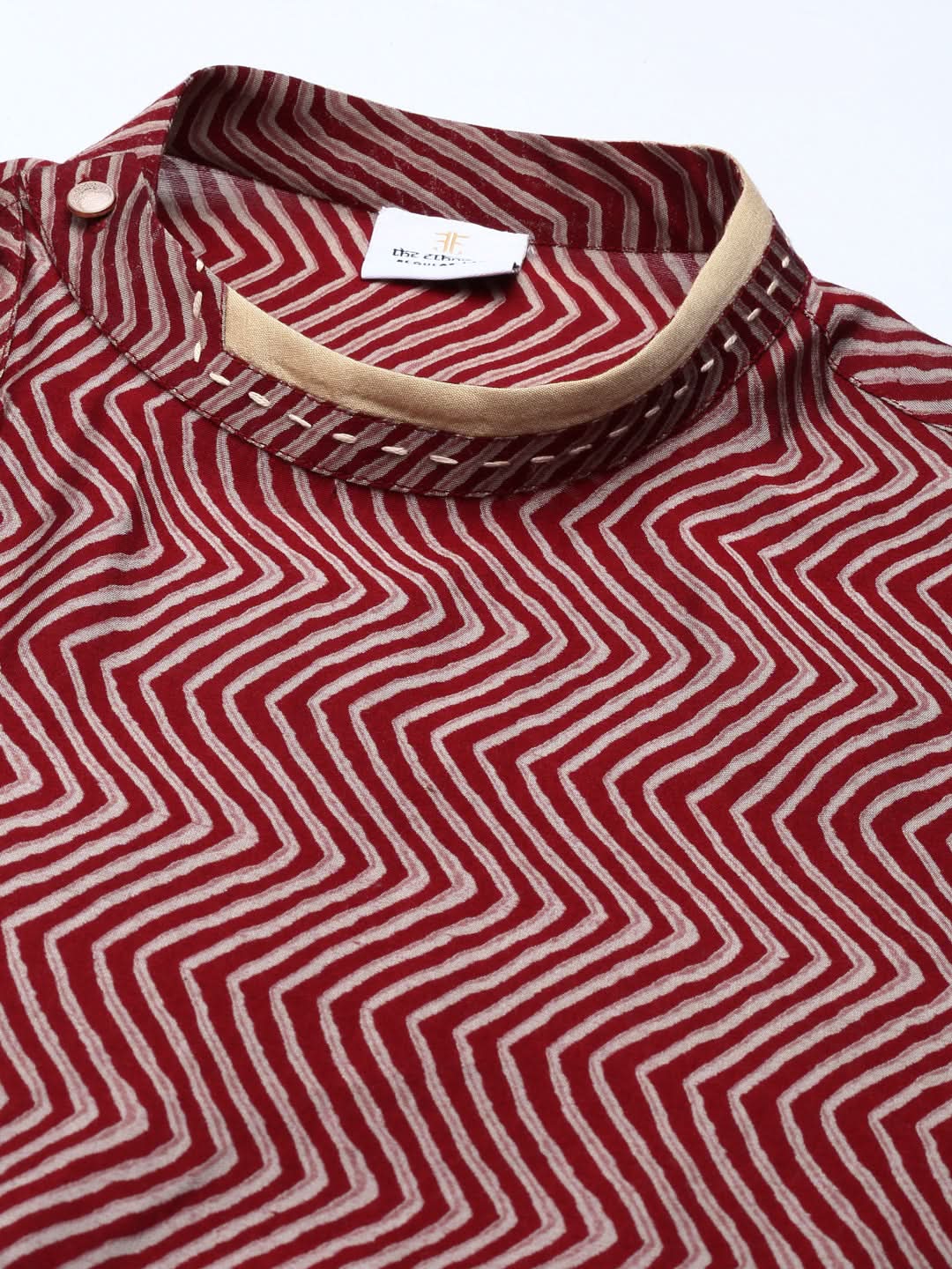 Maroon Harring Bone Block Printed Kurta Set