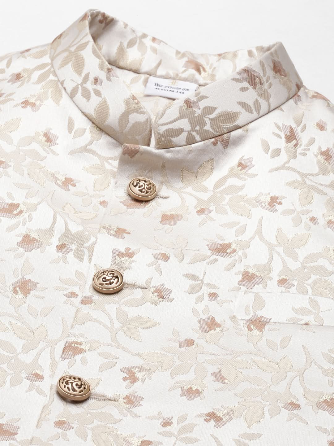 Peach Beige Jacquard Jacket with Kurta Set
