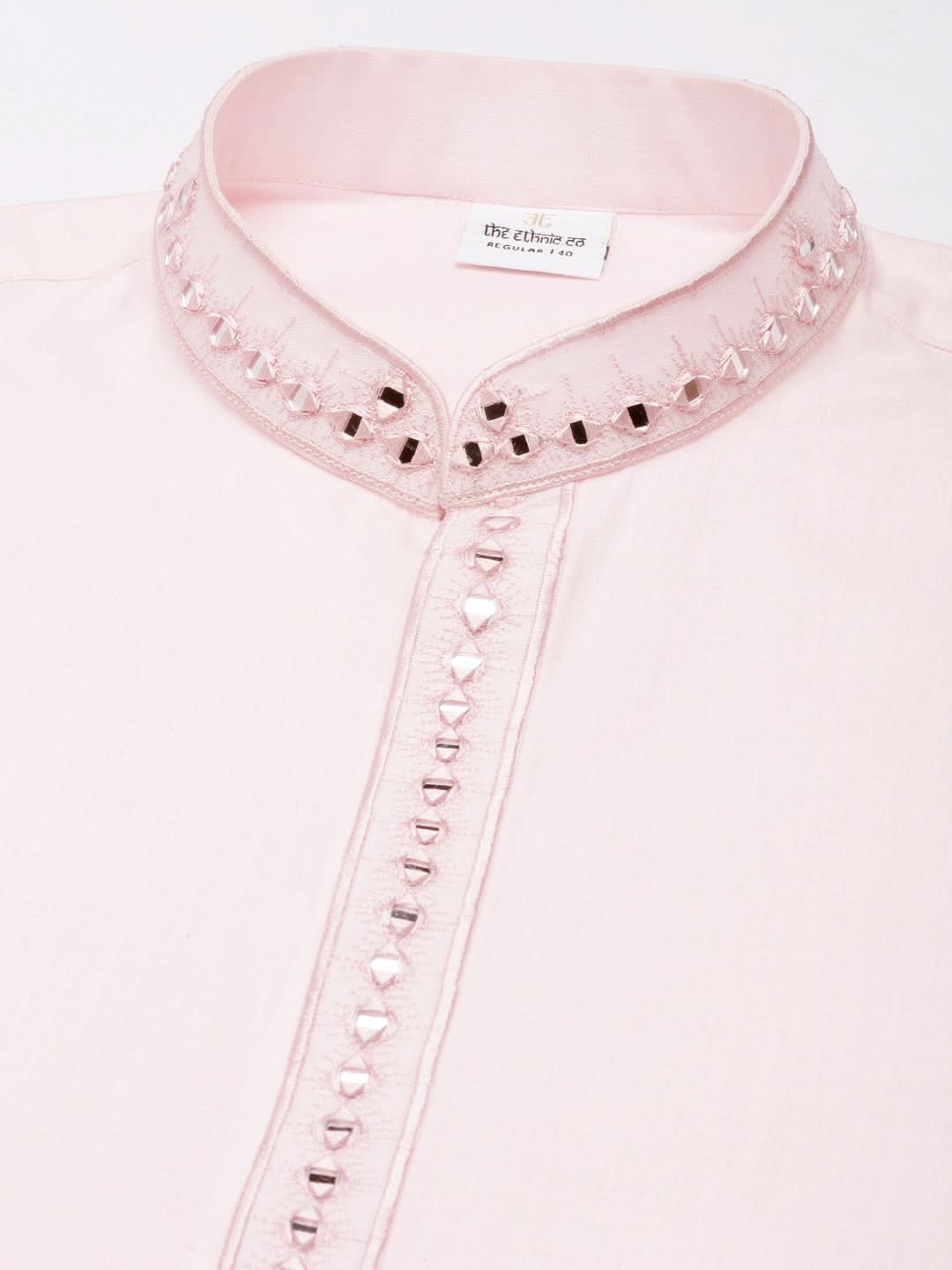 Pink cotton Front Open Embroidered Kurta Set
