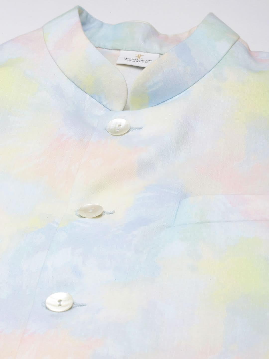 Multicolor Tiedye Cotton Jacket With Yellow Self Design Premium Cotton Kurta