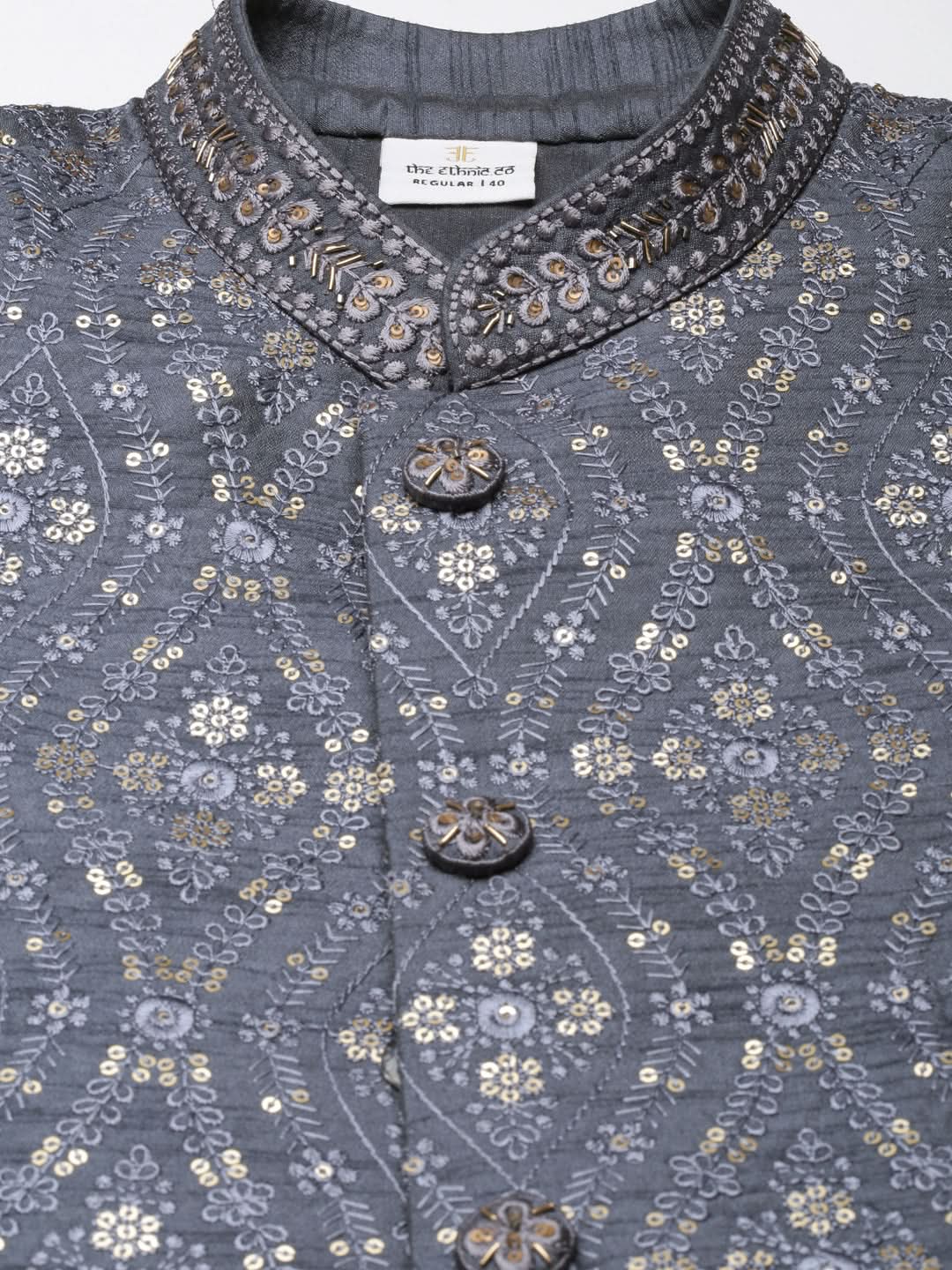 Grey silk Embroidered Indowestern