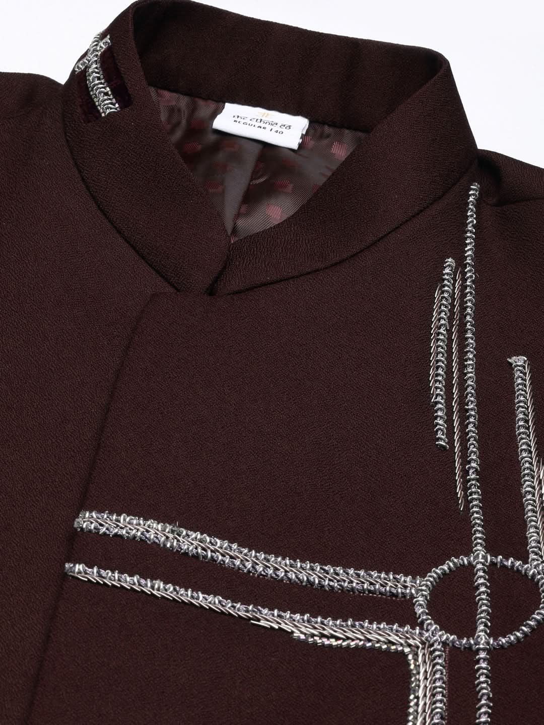 Wine Embroidered Bandhgala