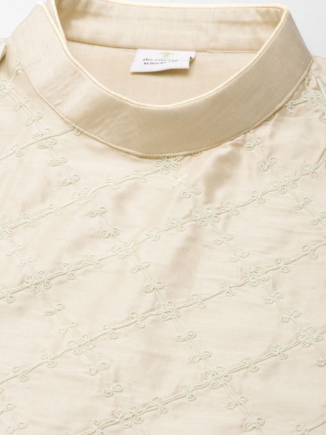 Light Gold Embroidery Angrakha Kurta Set