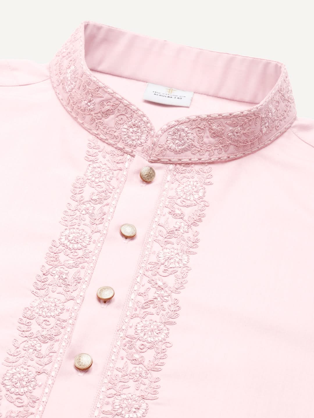 Pink Cotton Dori Embroidered Kurta Set