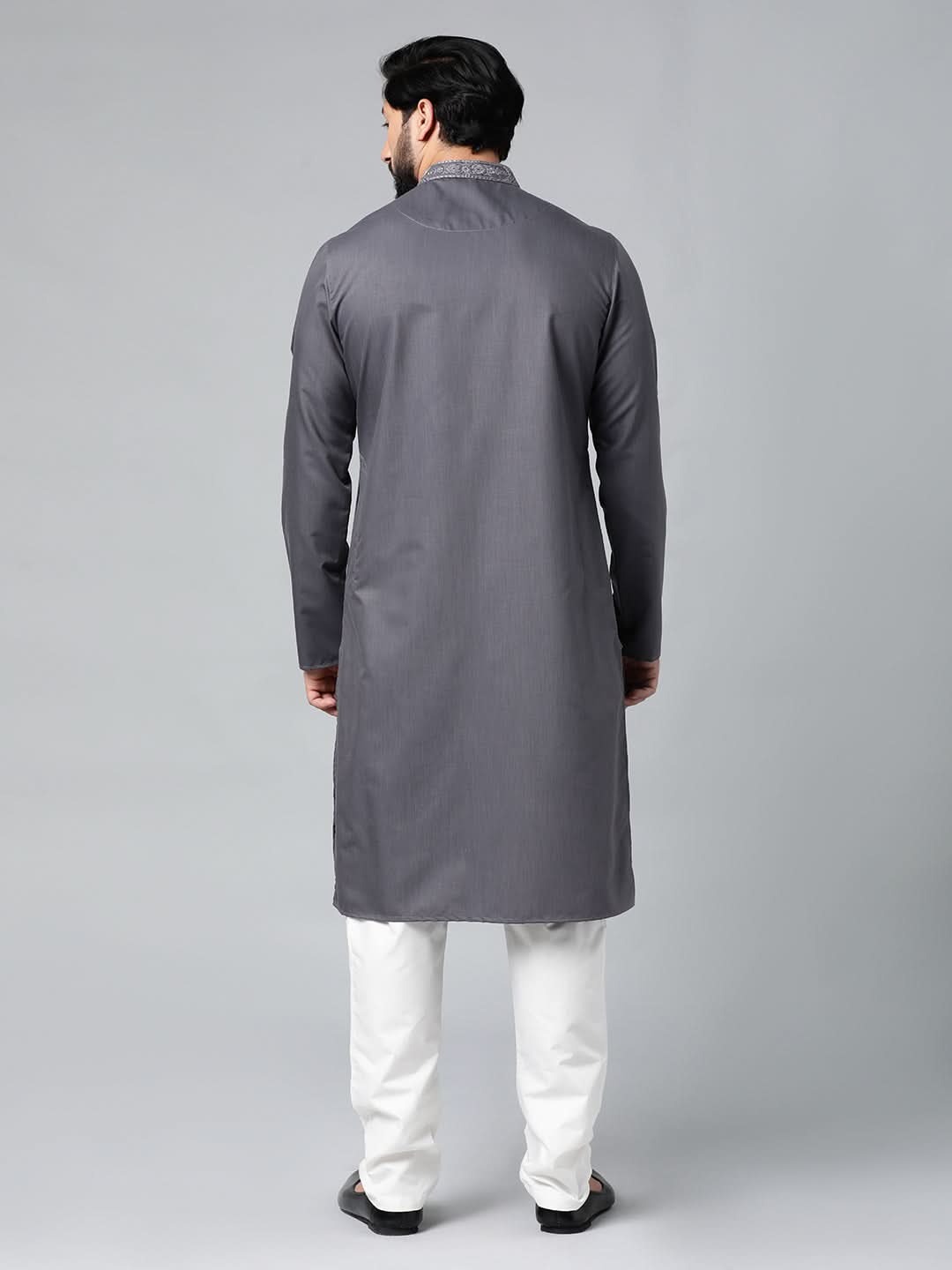 Grey Cotton Dori Embroidered Kurta Set