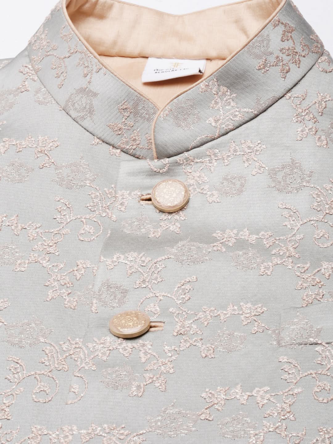 Grey Peach Jacquard Jacket Kurta Set