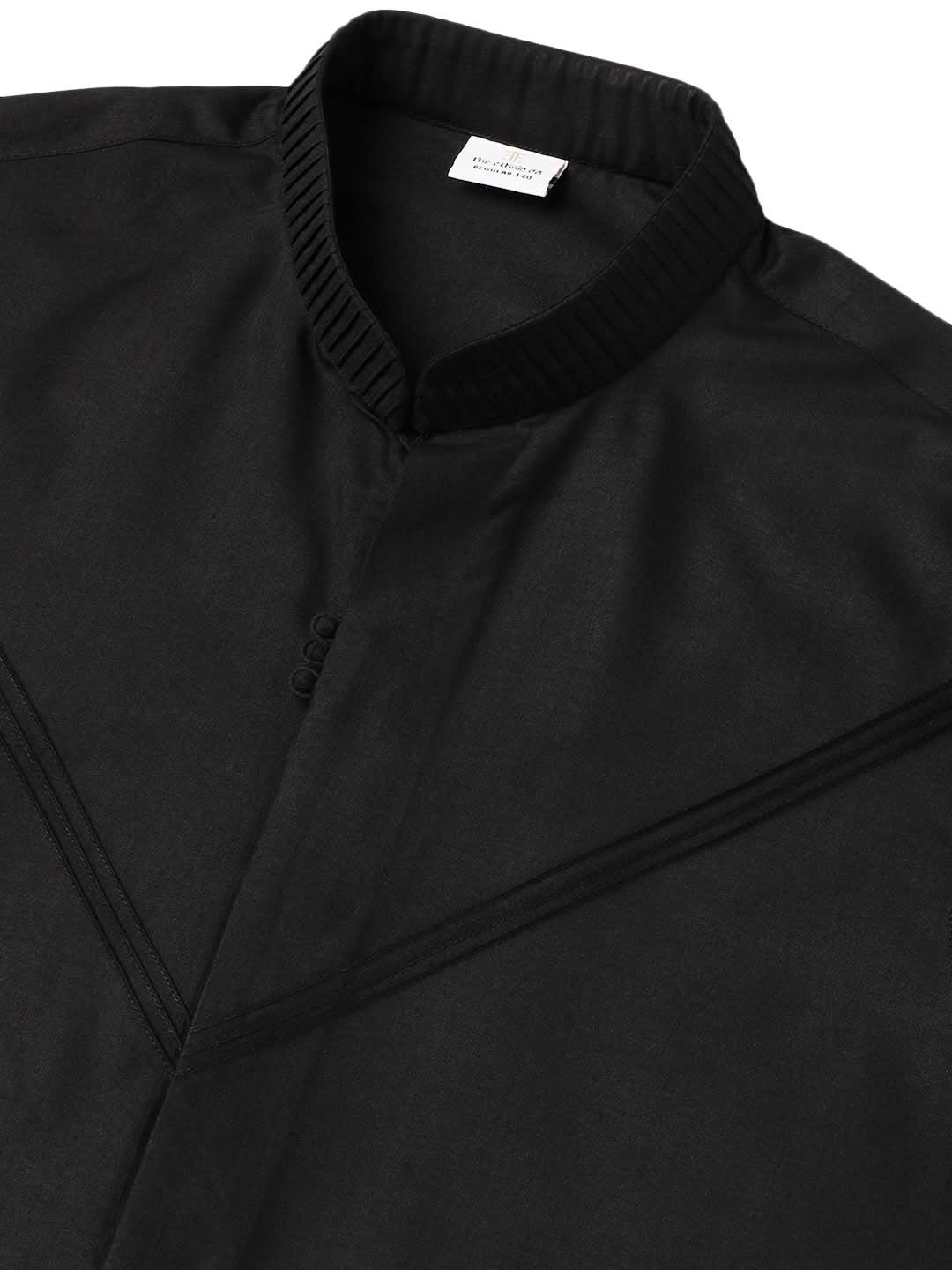 Black Pleated Cotton Kurta Set