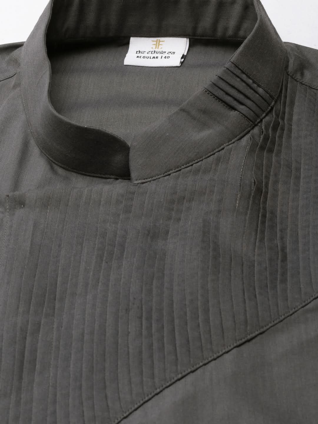 Grey Pleated Cotton Kurta Set