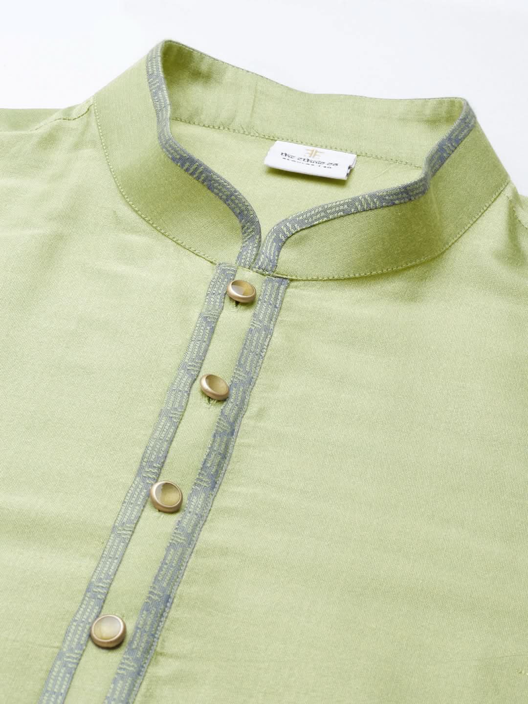 Lime Green Blue Jacquard Quilted Jacket With Short Kurta