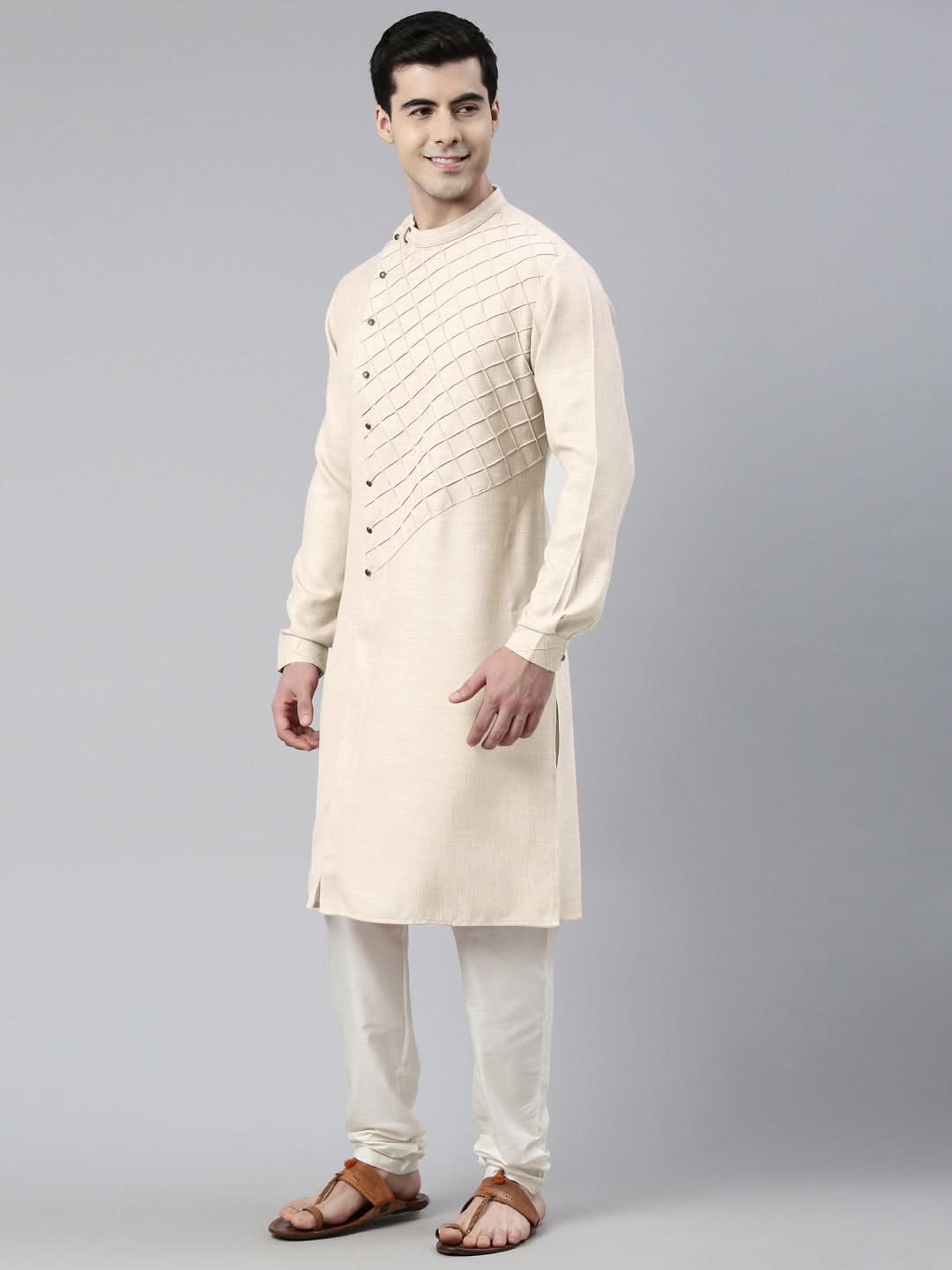 Cream Angrakha Kurta Set