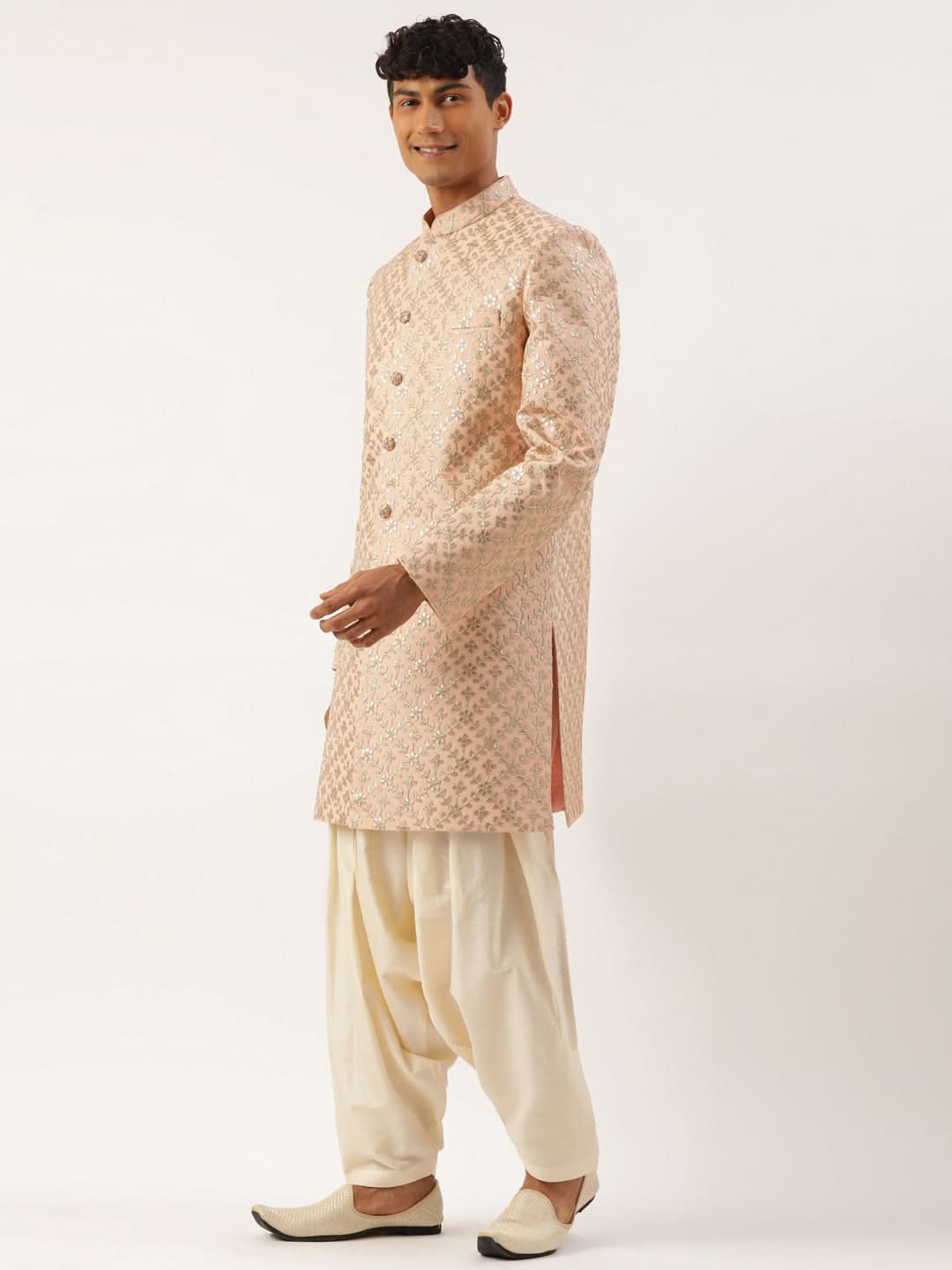Peach Gota Patti Embroidered Indowestern