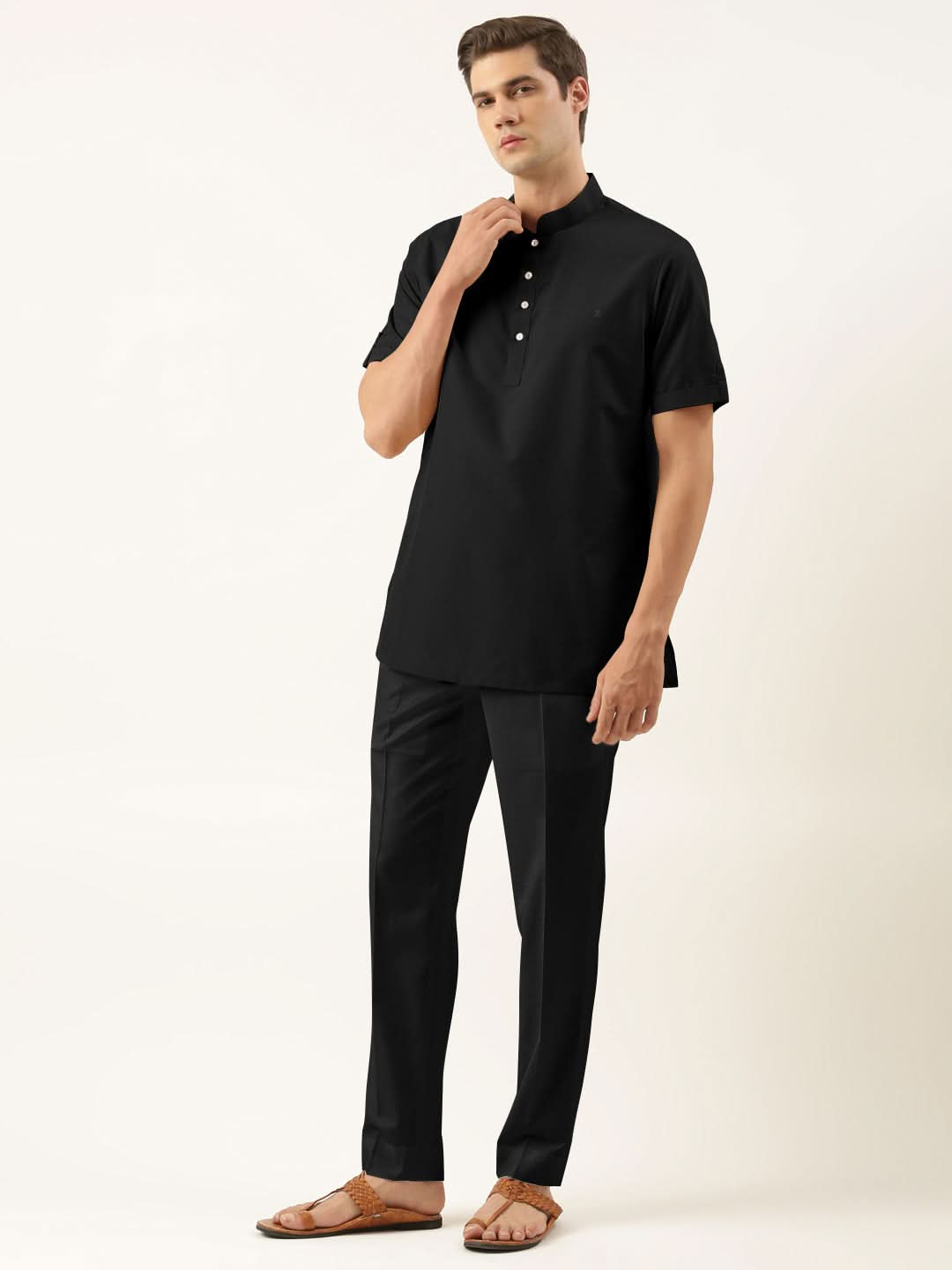 Black Cotton Short Kurta Set