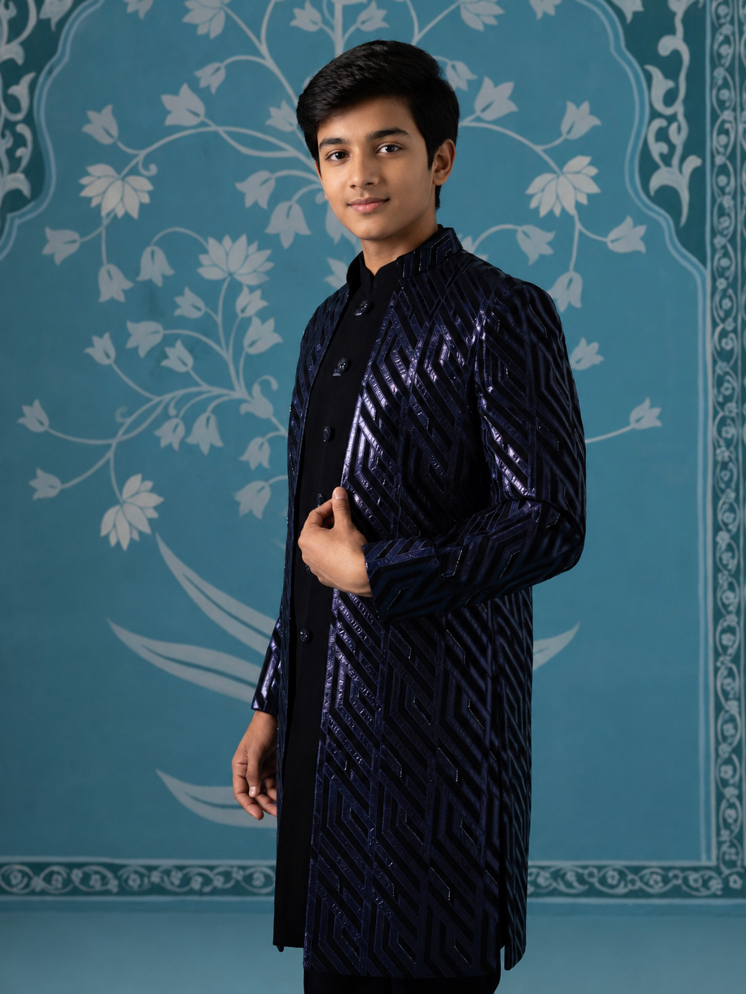 Dark Blue Imported Fabric Jacket Set