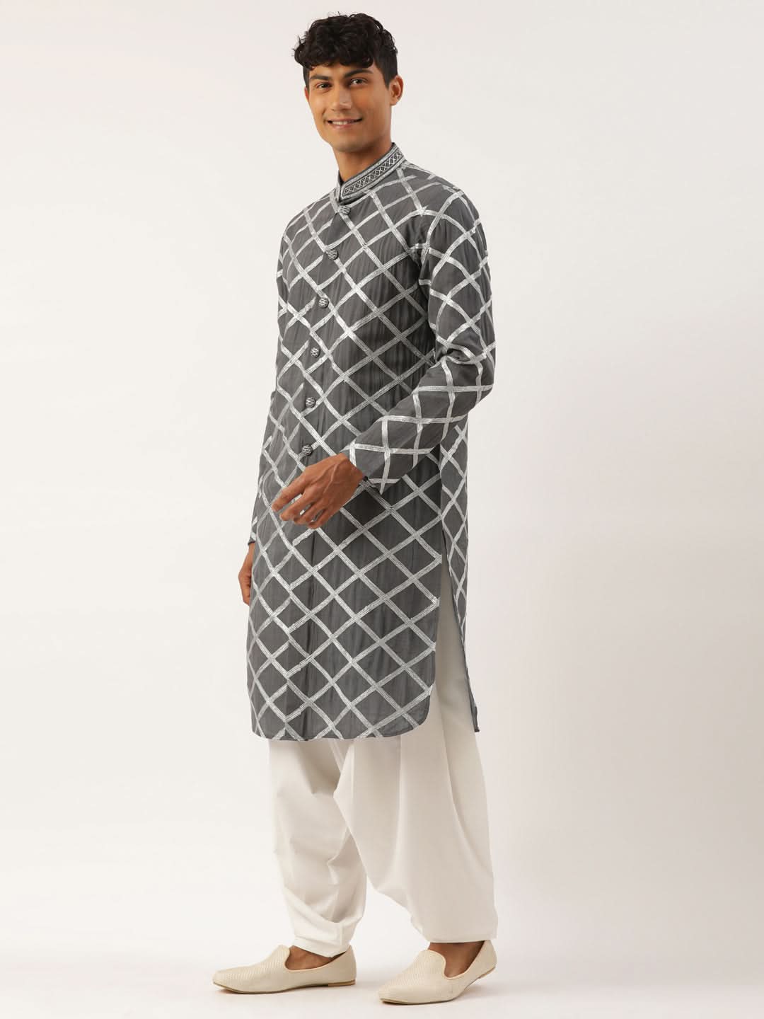 Grey Gota Embroidery Kurta Set