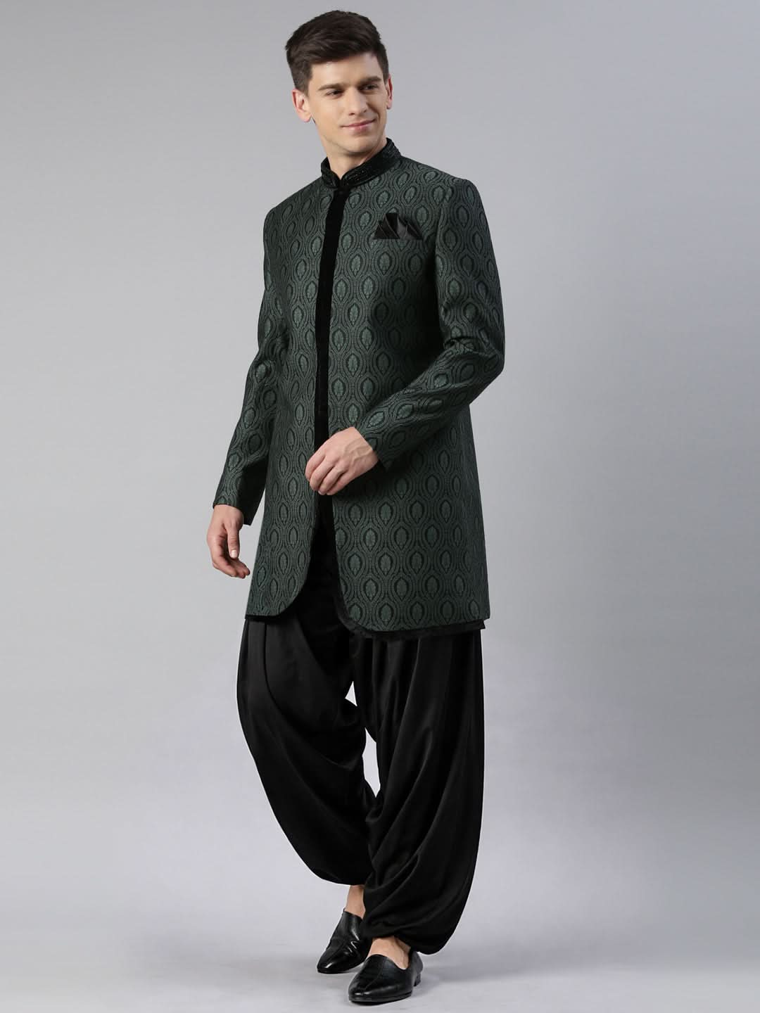 Green Black Indowestern With Salwar