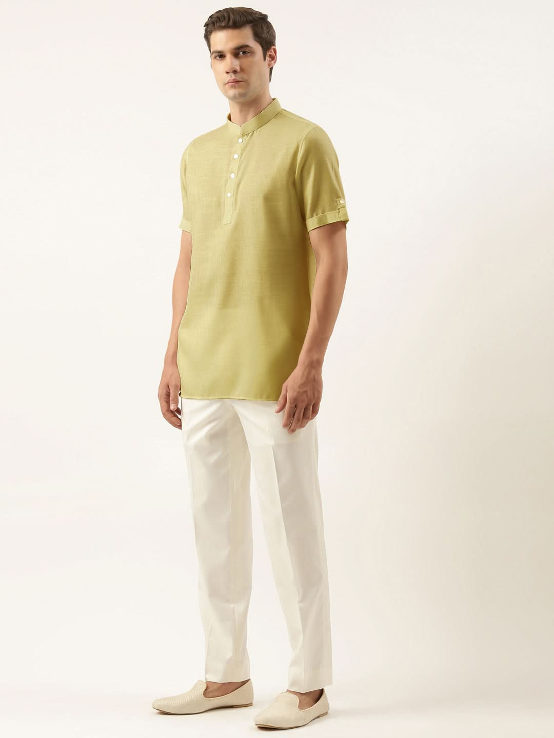 Greenish Yellow Cotton Short Kurta Set