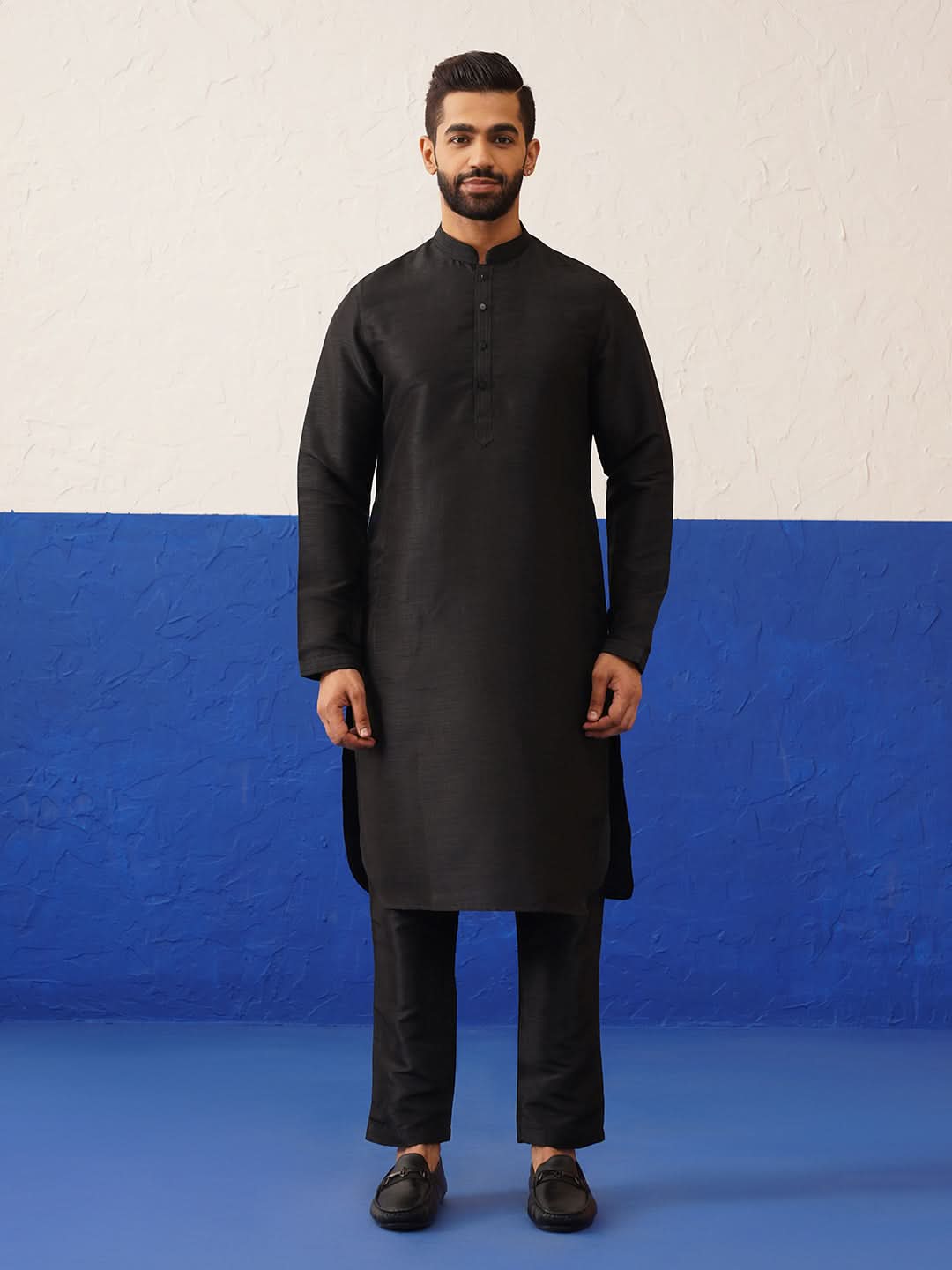Navy Embroidered Jacket with Black Kurta set