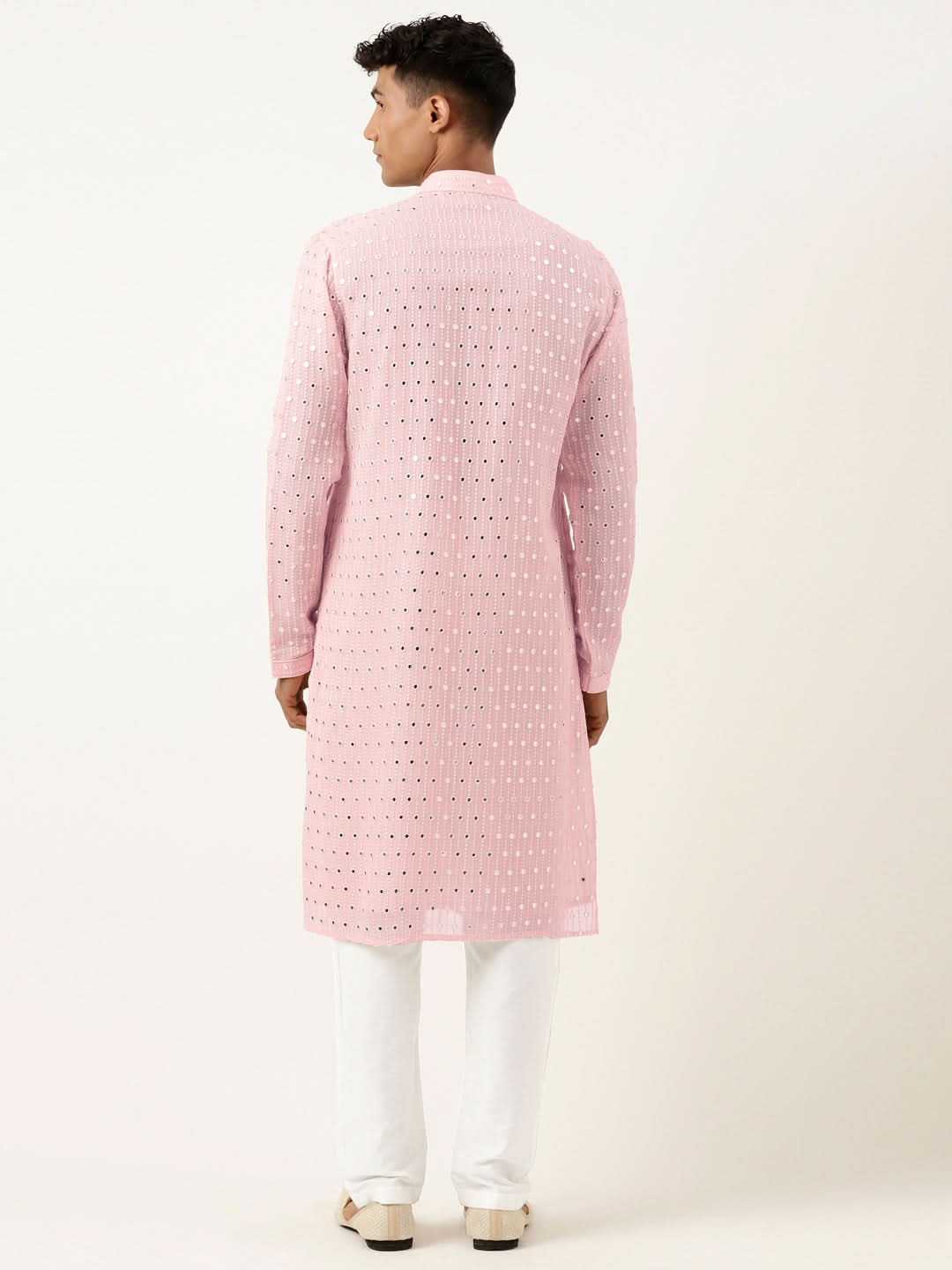 Baby Pink Mirror Embroidered Kurta Set