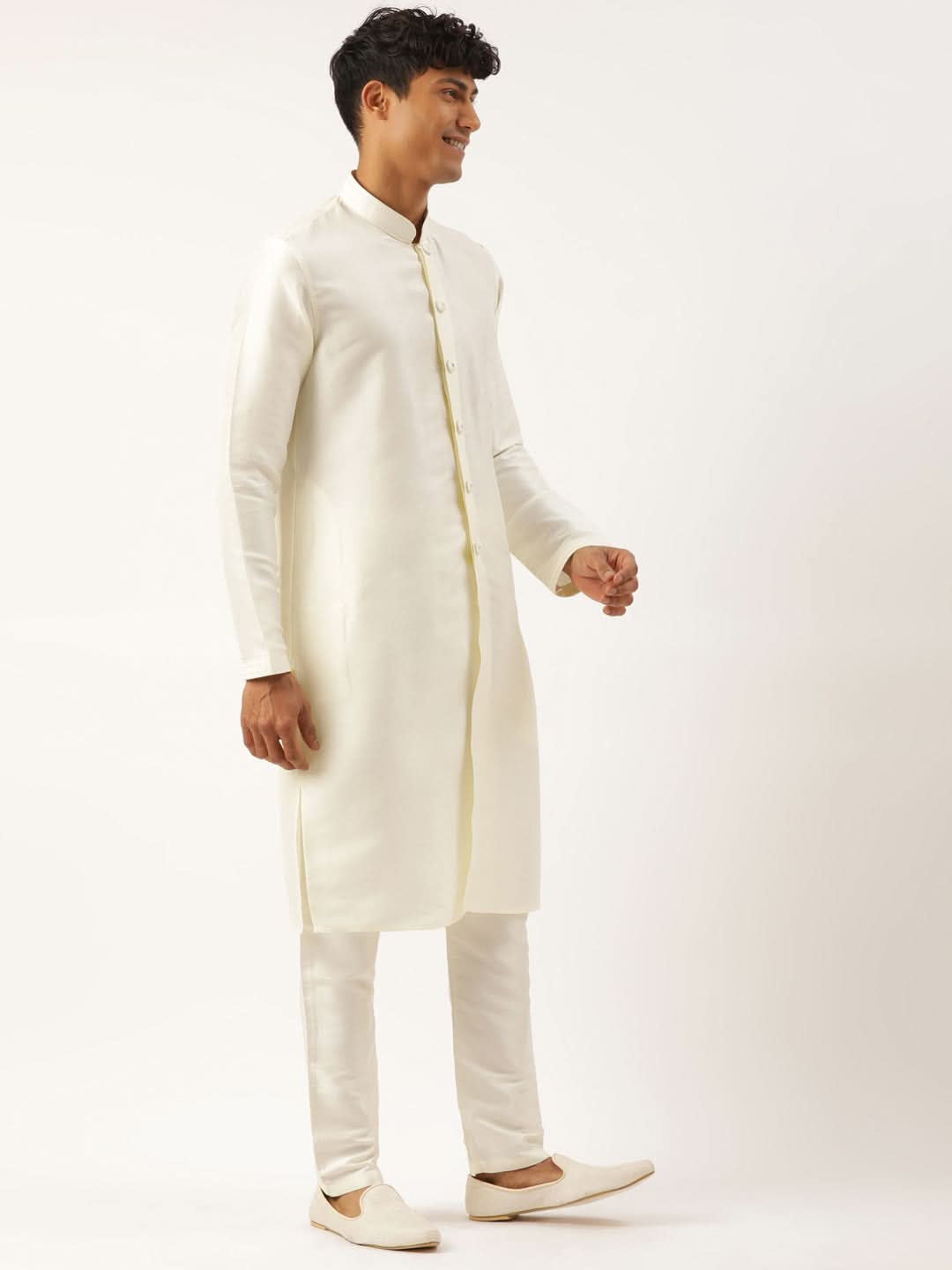 Turquise Mirror Embroidery open Jacket Kurta Set