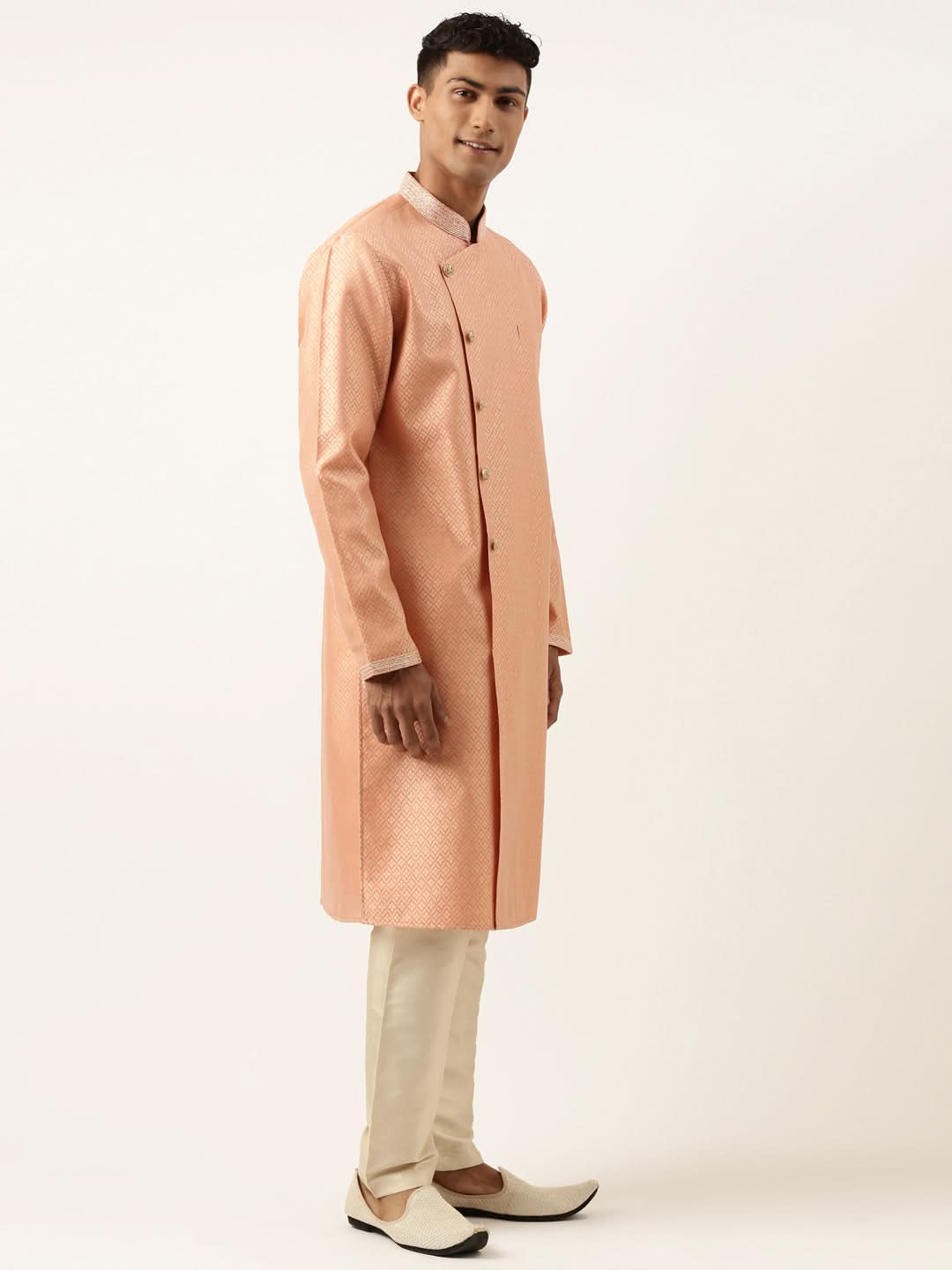 Orange Jacquard Kurta Set