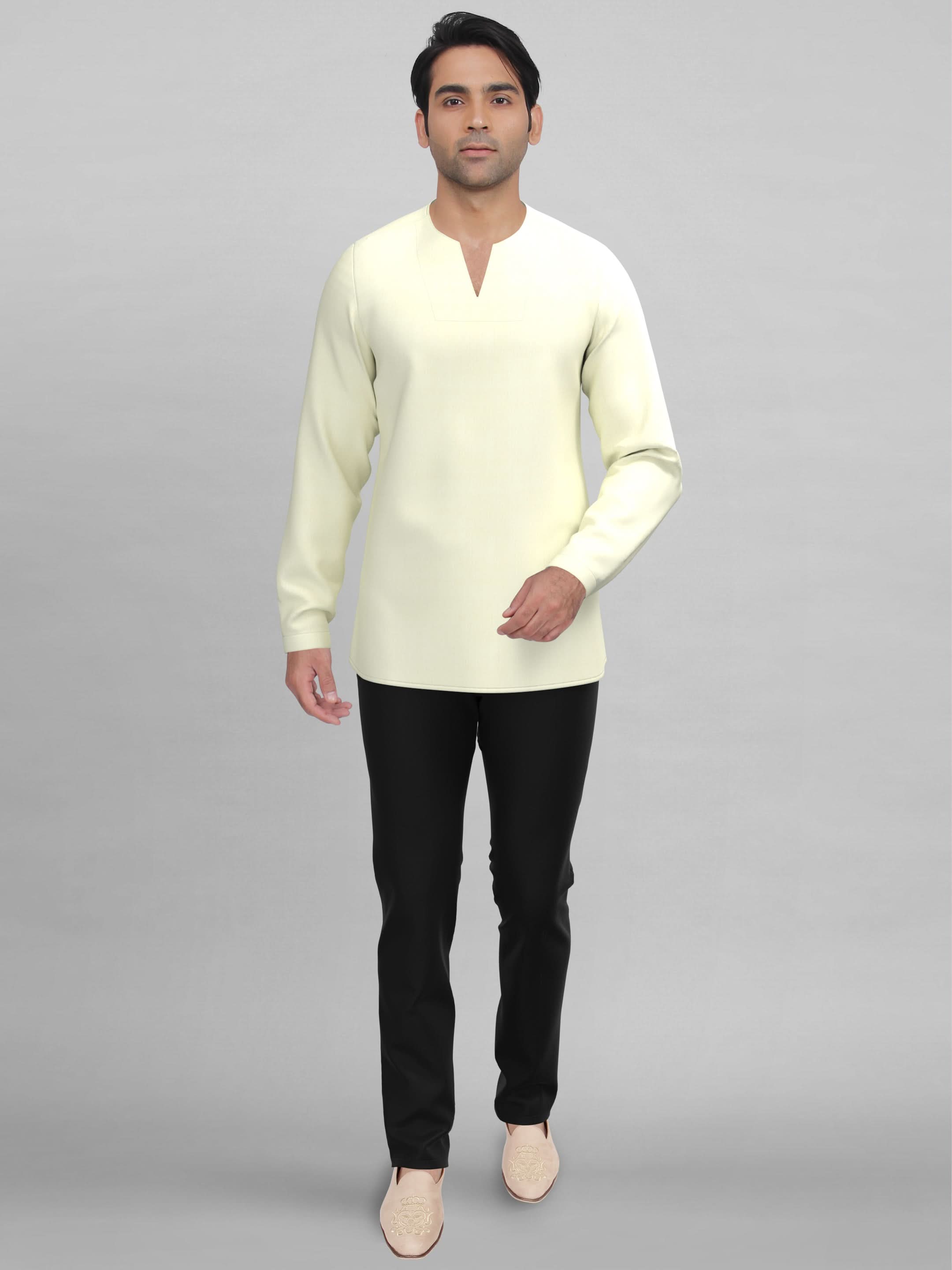 Cream v-neck Short Kurta