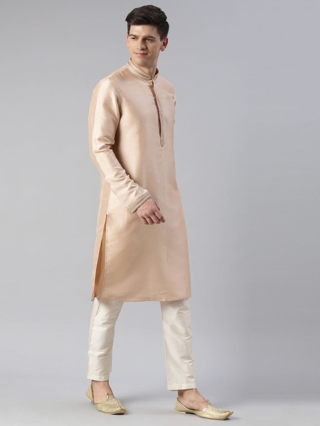 Peach art Silk embroidered kurta Set