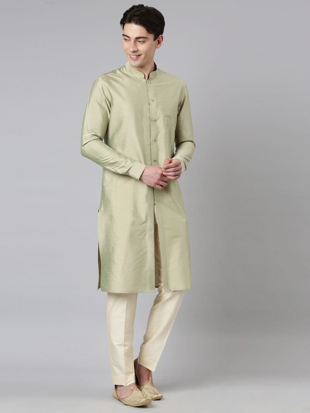 Beige Floral Print Jacket With Open Kurta
