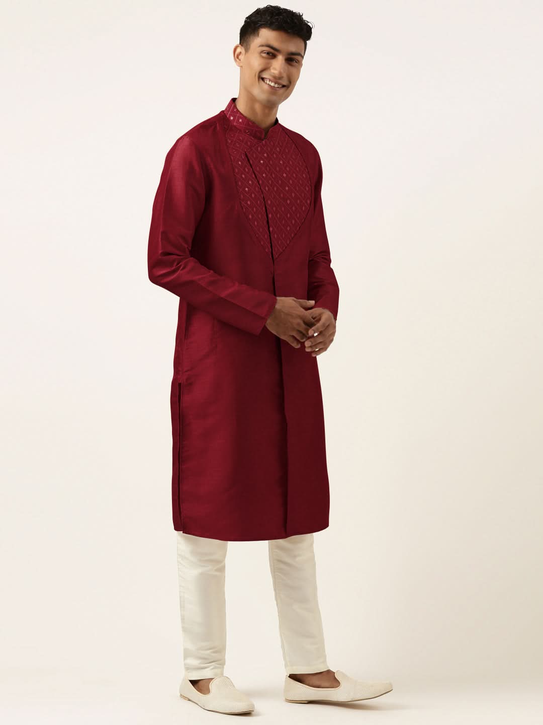Maroon Embroidery Angrakha Kurta Set
