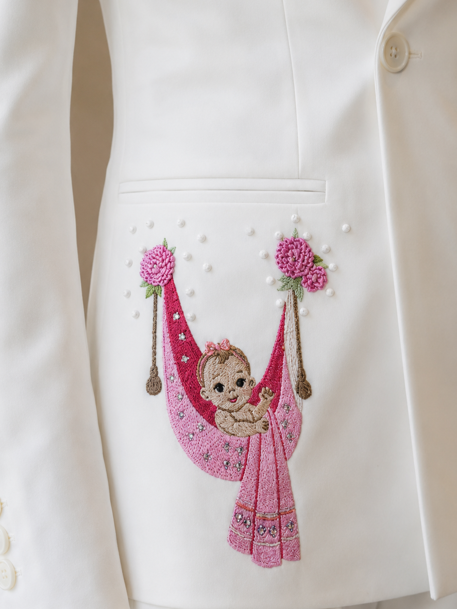 White Embroidered Double-Breasted Suit