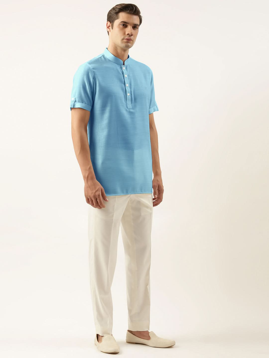 Light Blue Cotton Short Kurta Set