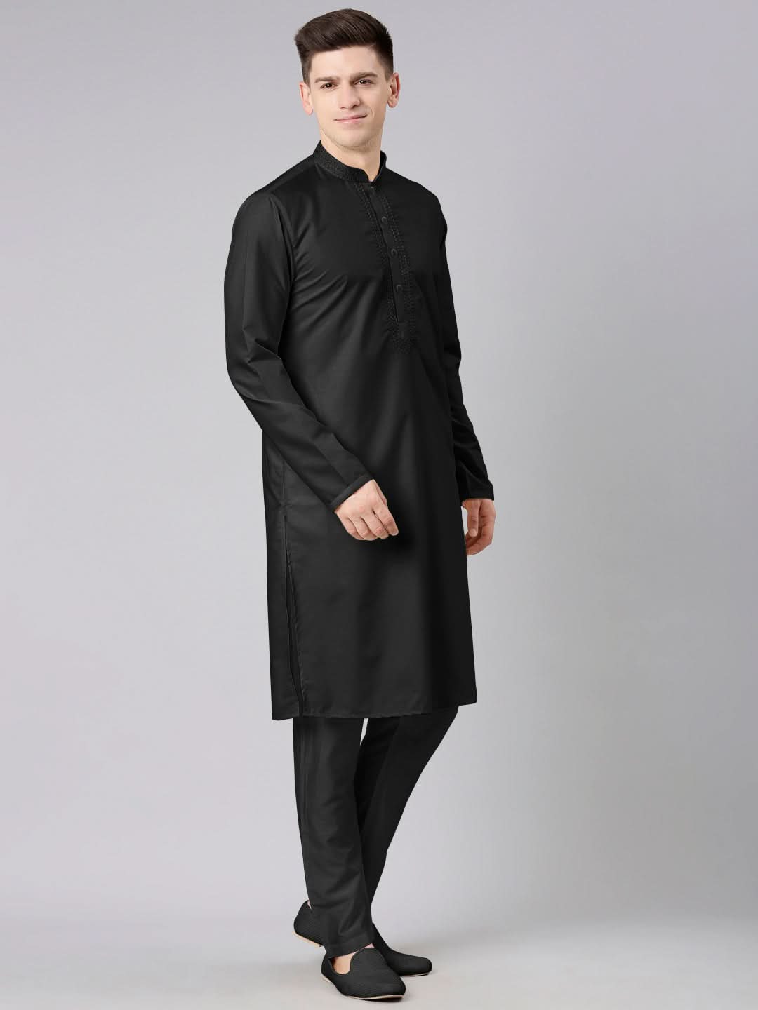 Black Cotton Dori Embroidery Kurta Set