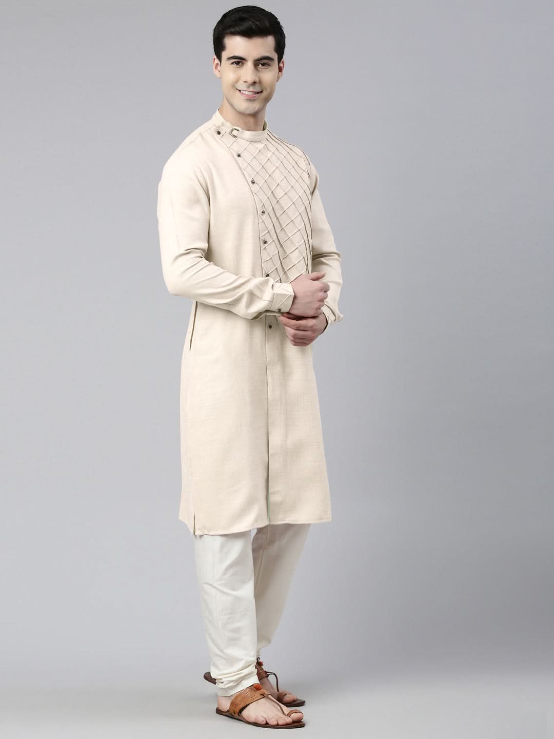 Cream Angrakha Kurta Set