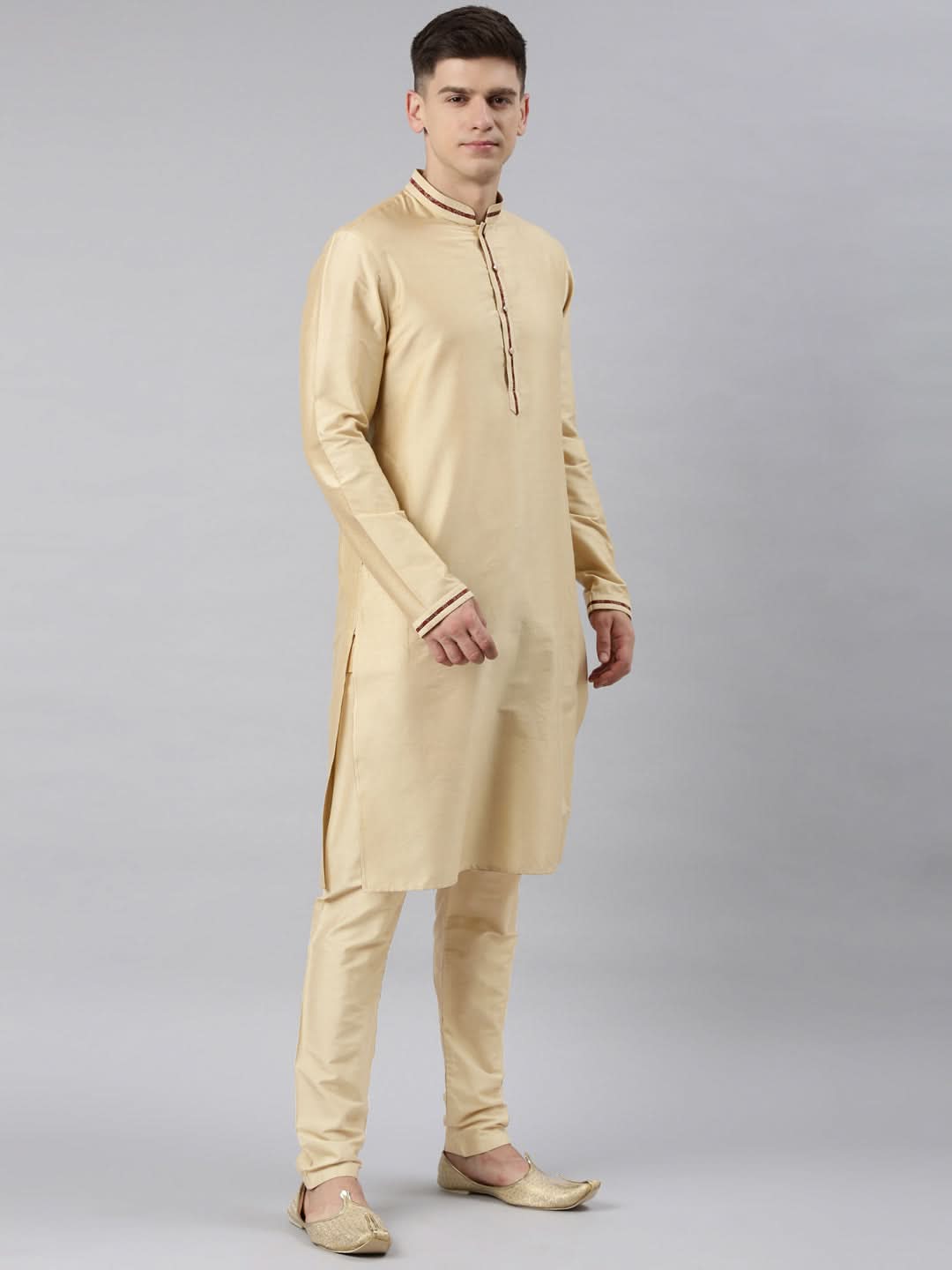 Maroon Banarasi Bundi With Gold Kurta Set