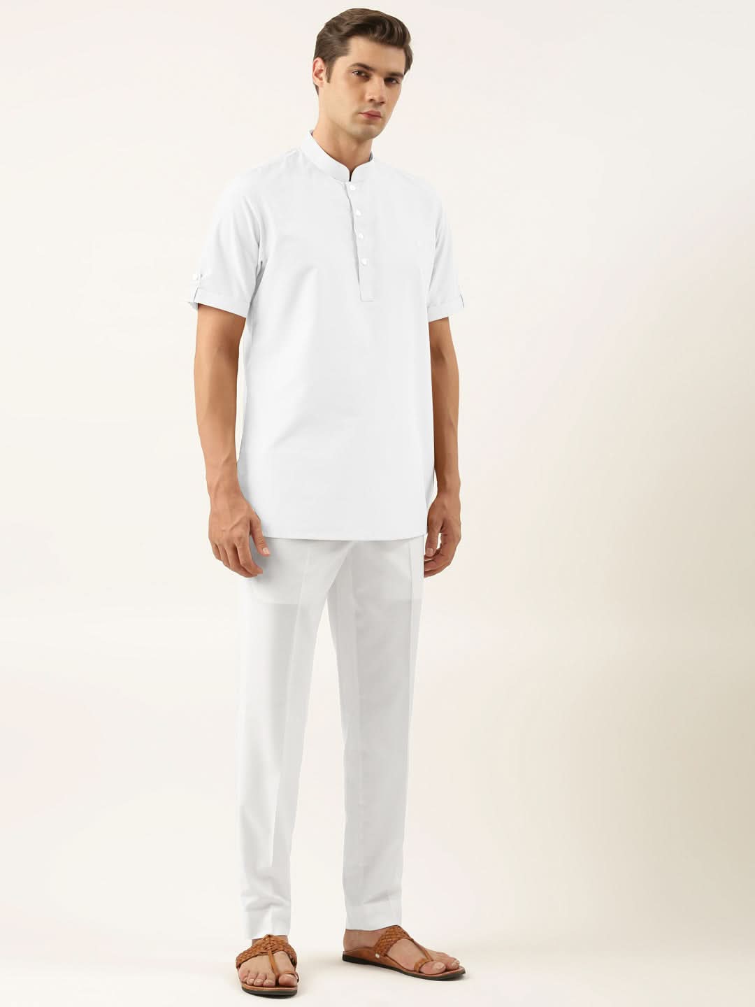 White Cotton Short Kurta Set