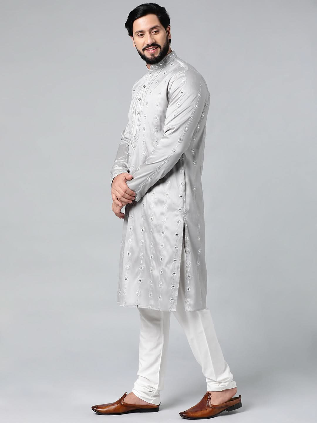 Grey Embroidered Kurta Set