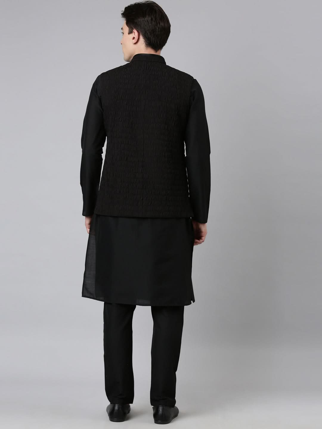 Black Ruching Jacket Kurta Set