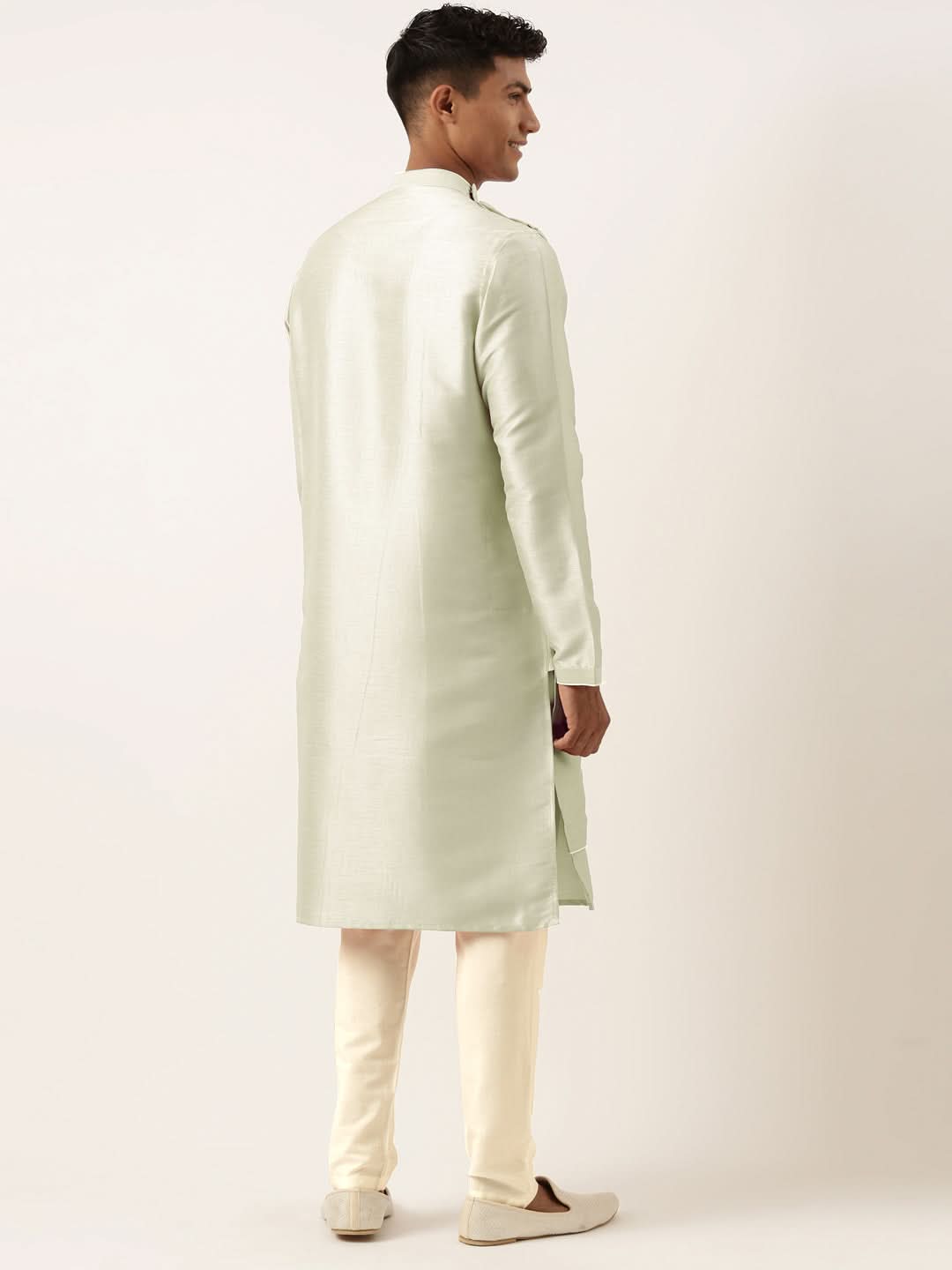 Pistachio Green Embroidery Angrakha Kurta Set