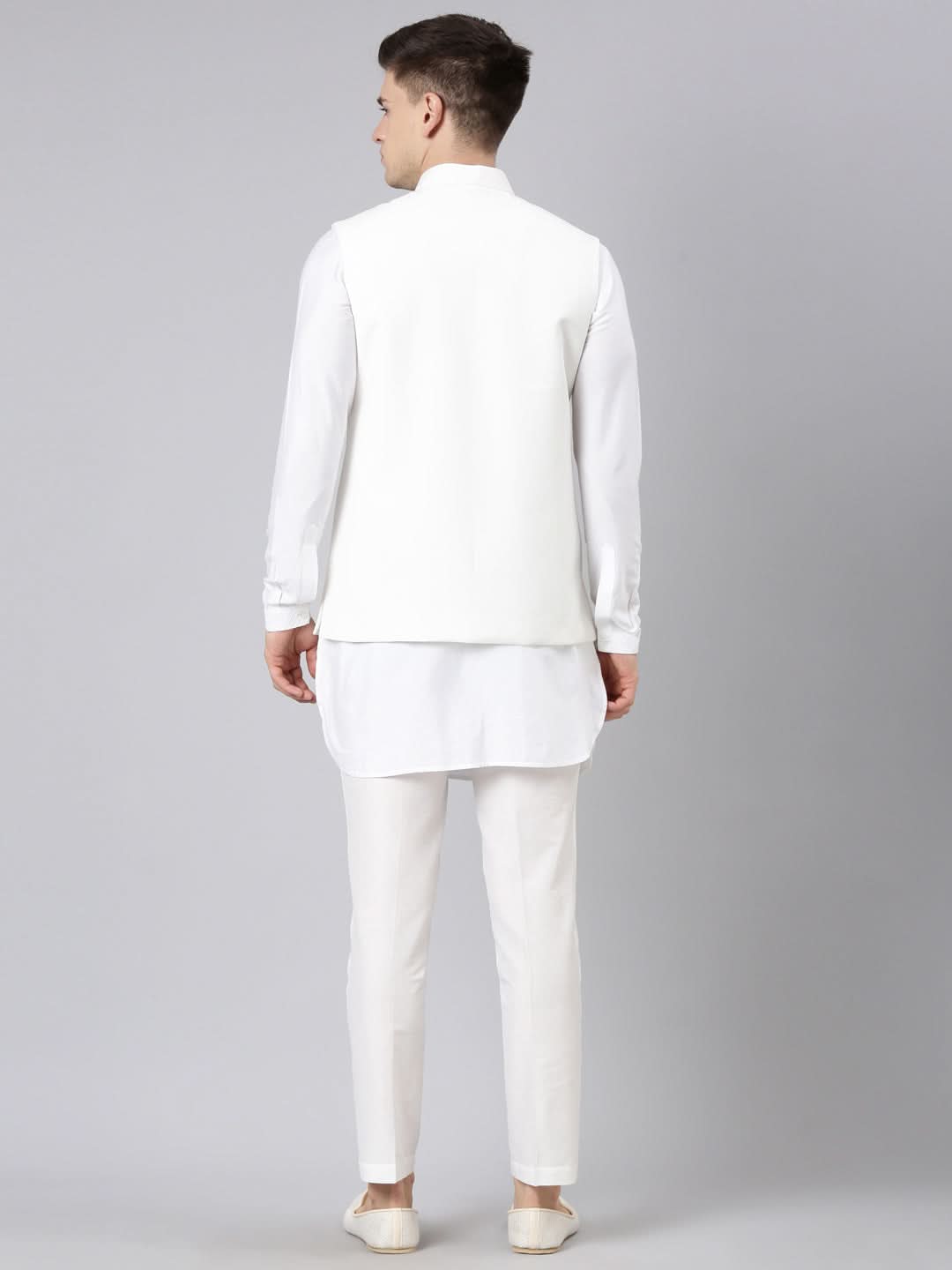 Off White jacket with Short Kurta Set