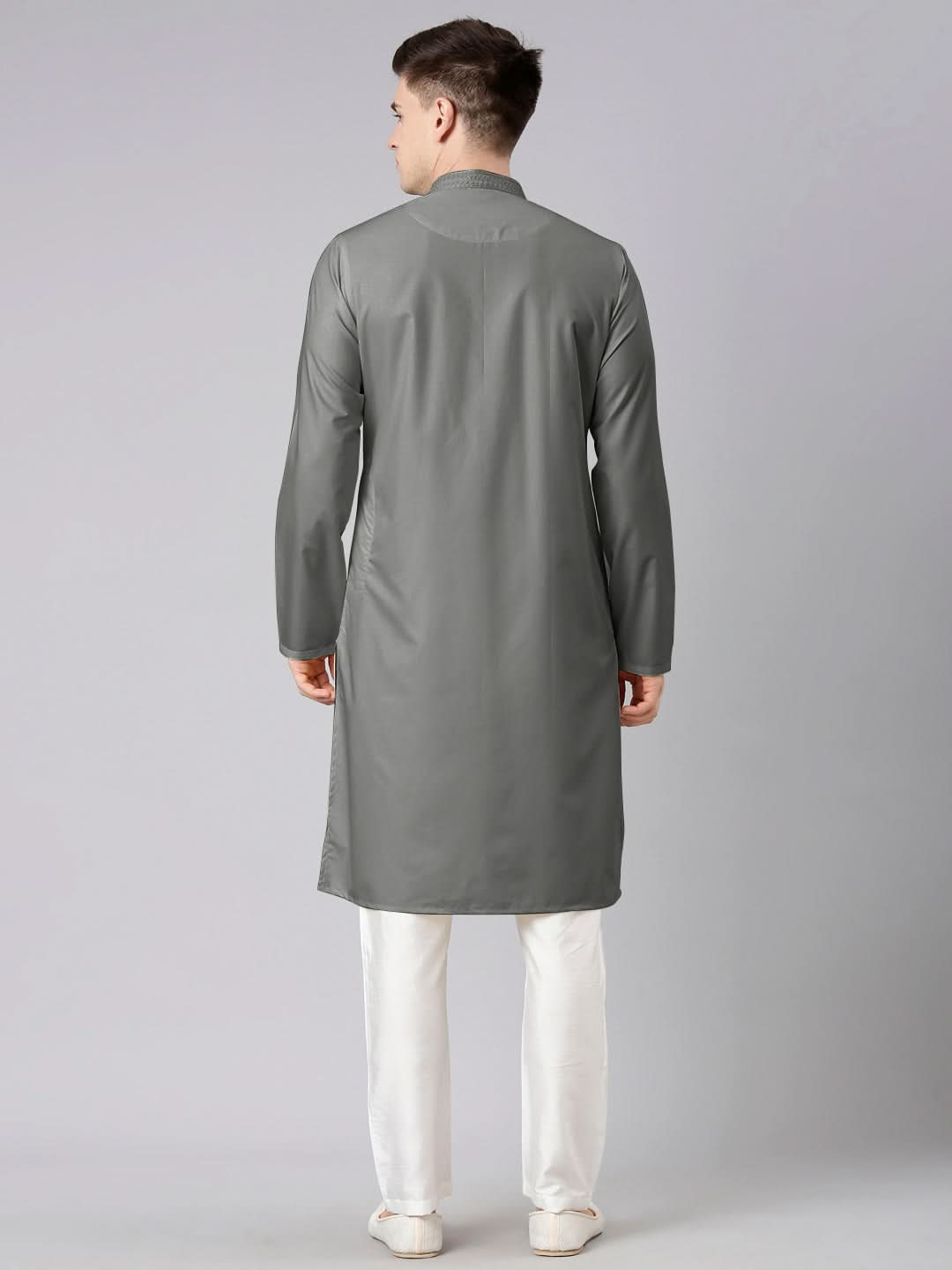 Grey Cotton Dori Embroidery Kurta Set
