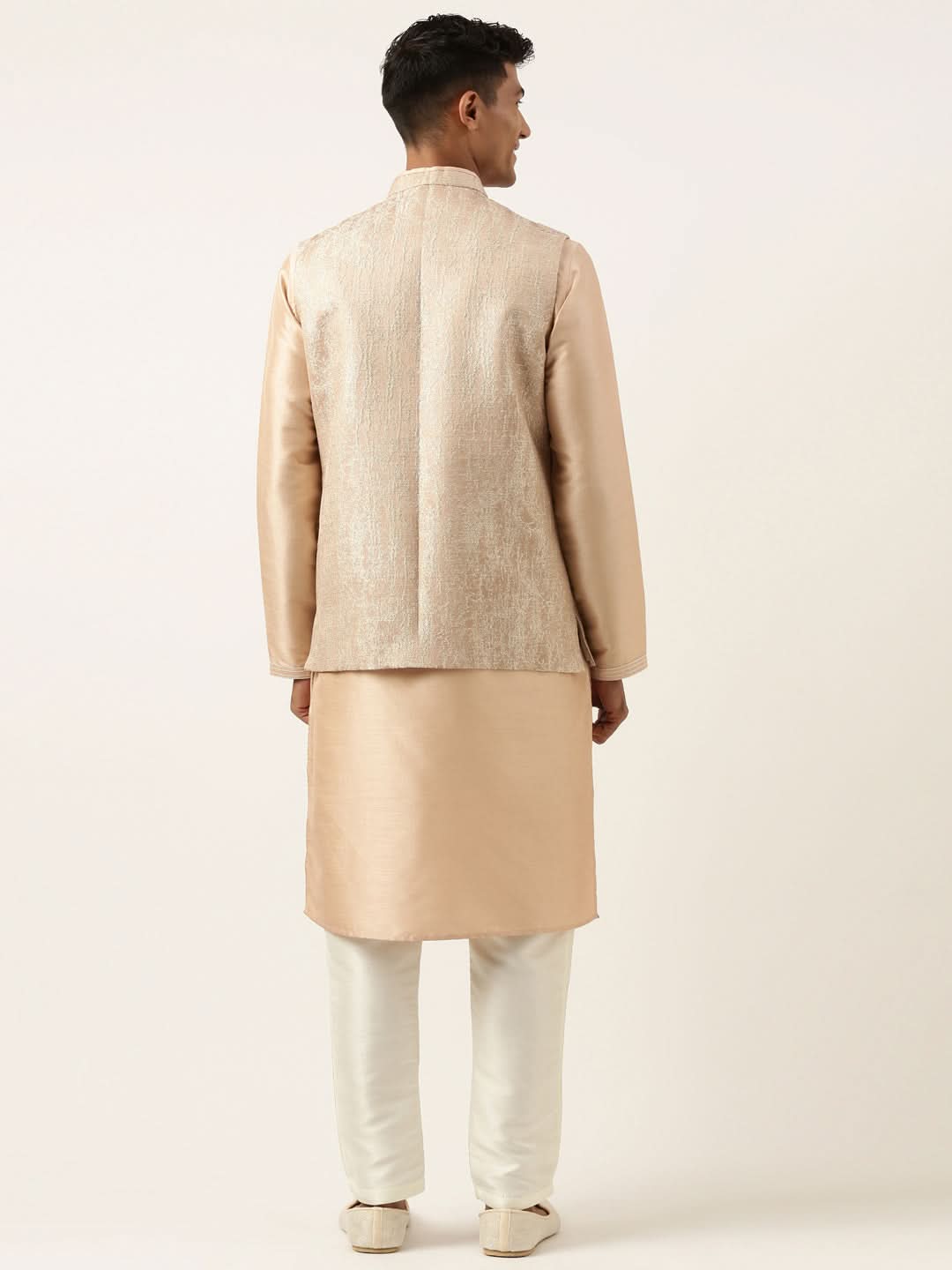 Peach Jacquard Jacket Kurta Set