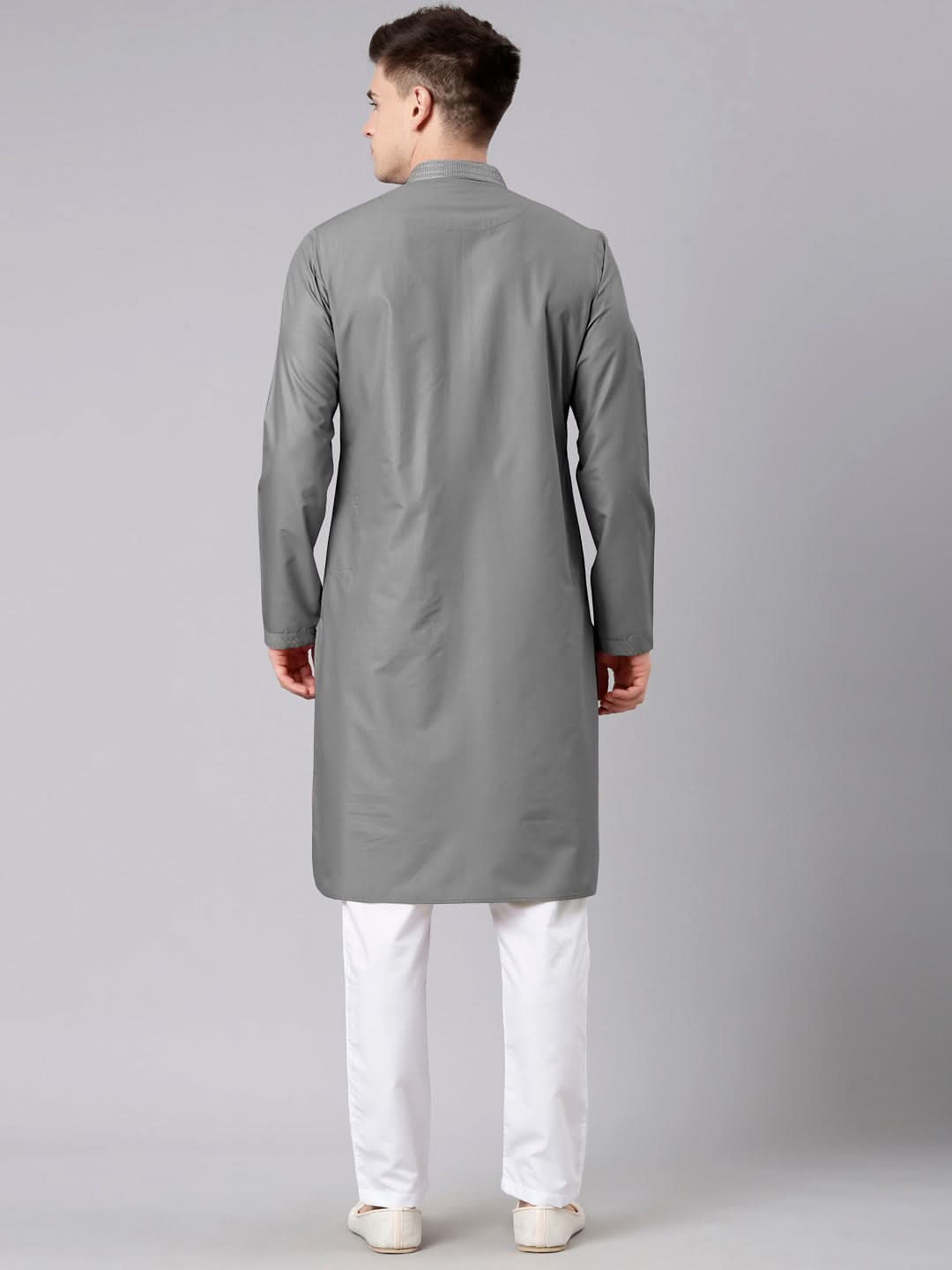Grey Pleated Cotton Kurta Set