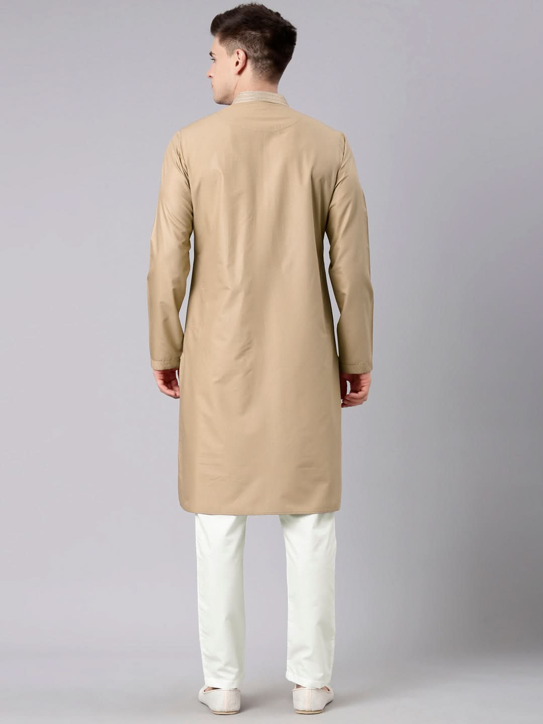 Beige Pleated Cotton Kurta Set